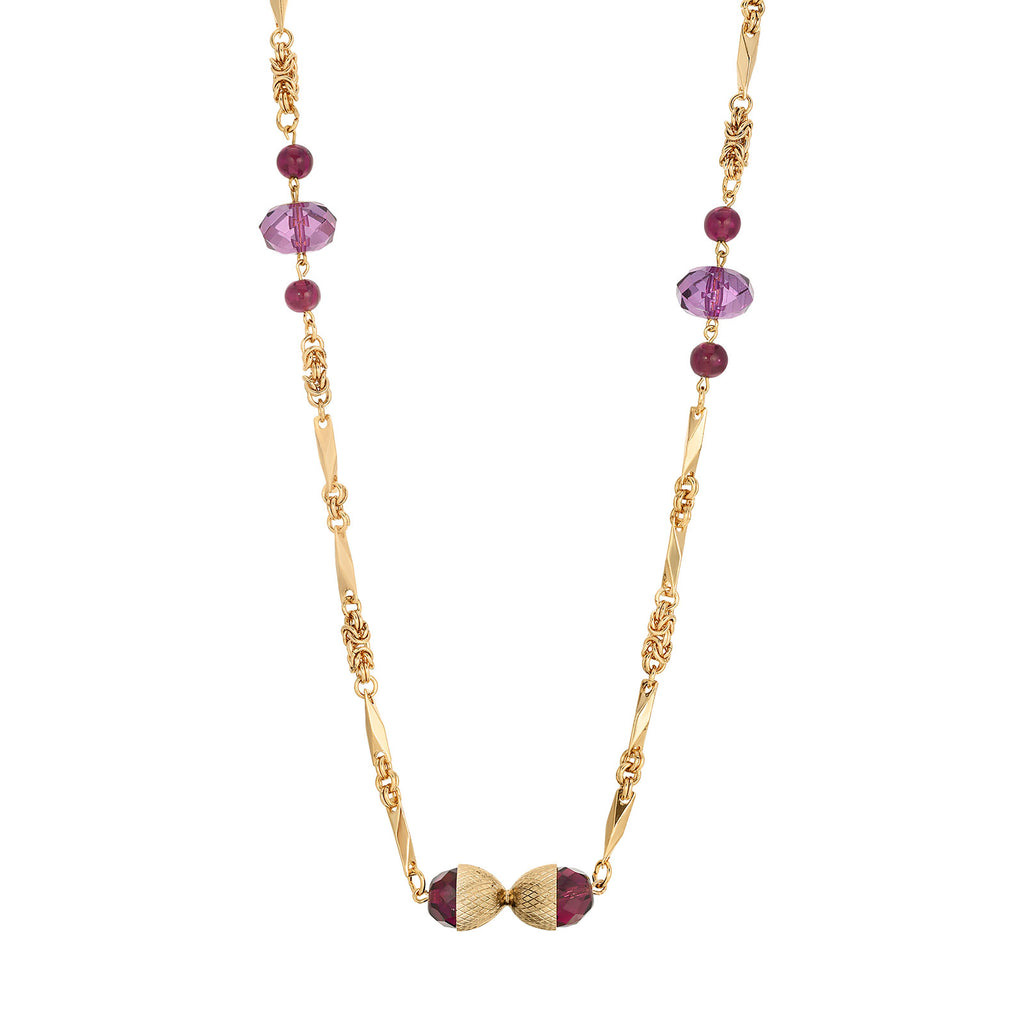 Acorn Purple Amethyst Glass Bead Fantaisie Necklace 40 Inch
