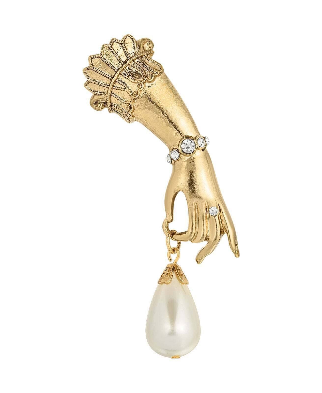 1928 Jewelry Belle Epoch Ladies Hand Teardrop Faux Pearl Pin
