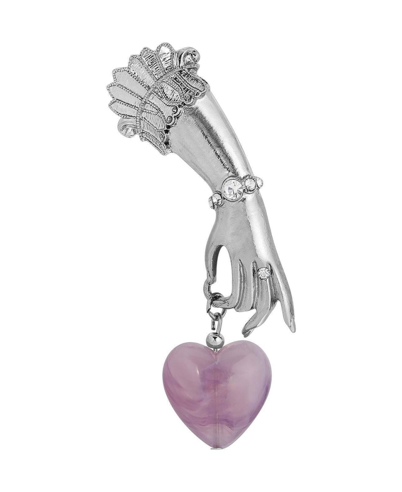 1928 Jewelry Belle Epoch Ladies Hand Light Purple Bead Heart Drop Pin