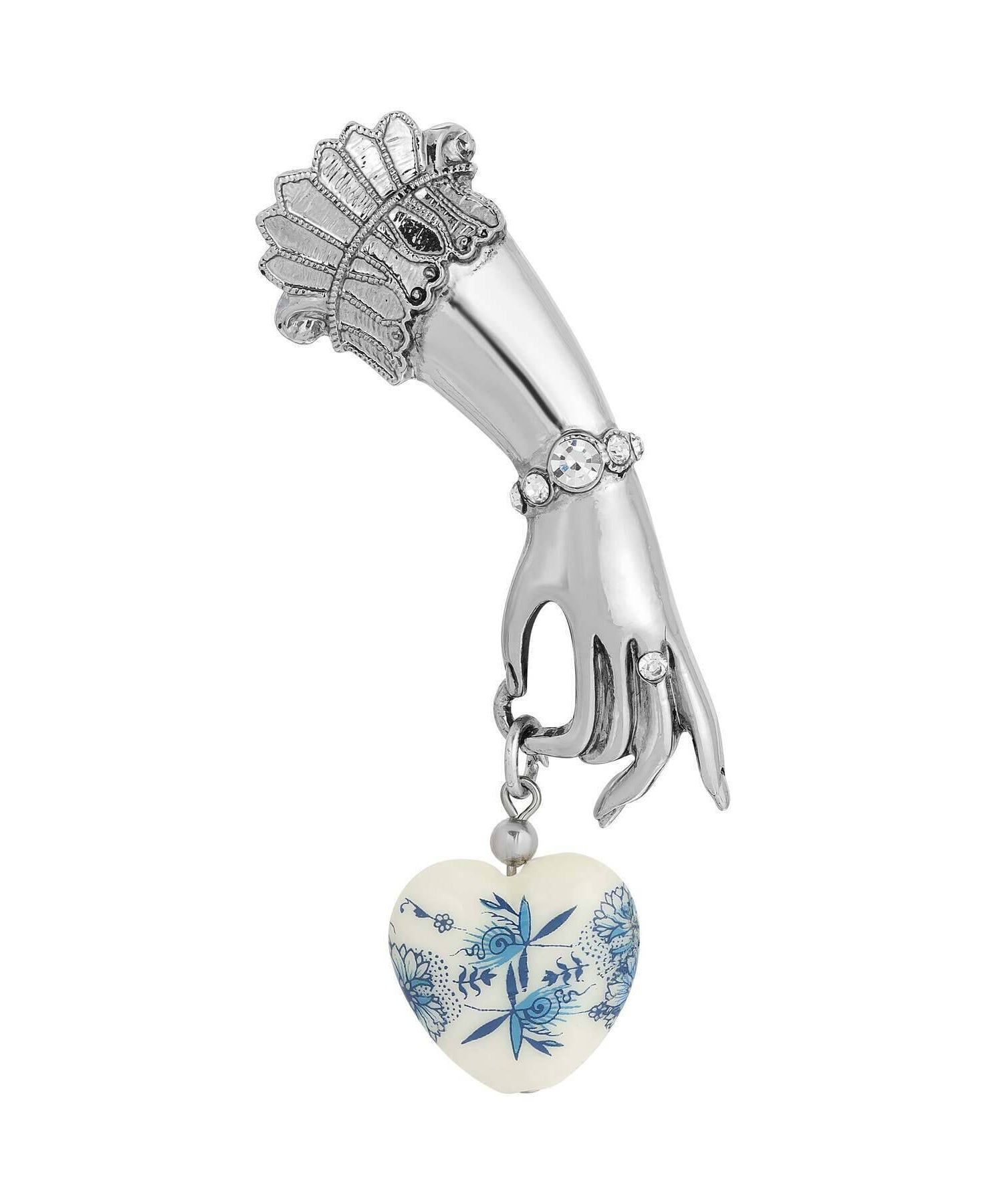 1928 Jewelry Blue Willow Belle Epoch Ladies Hand Heart Drop Pin