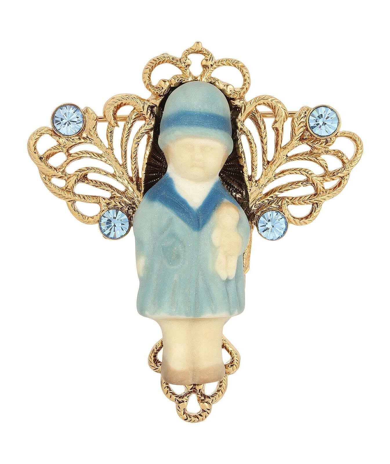 1928 Jewelry Winged Filigree Porcelain Child With Doll Pin