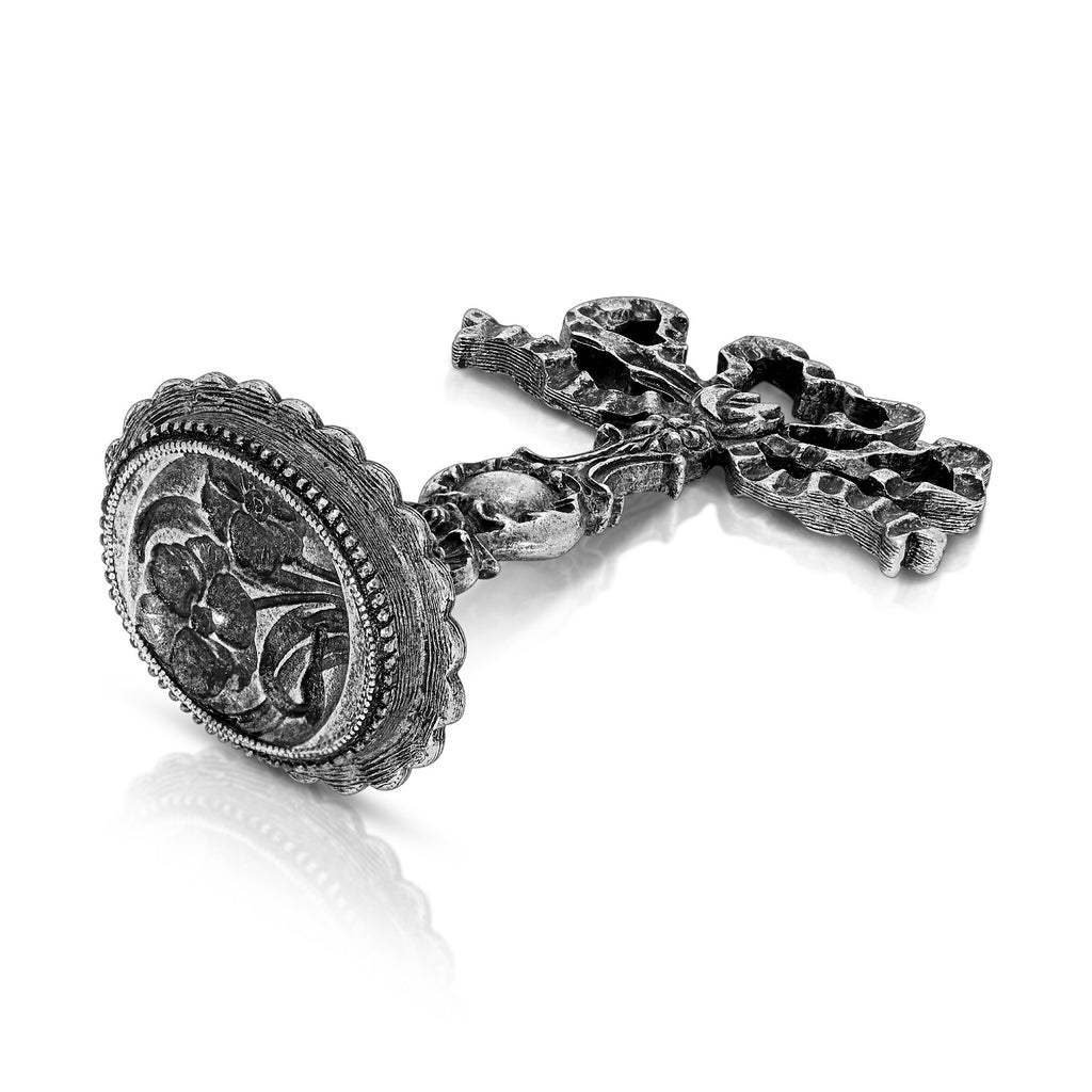 Side View Antiqued Pewter Flowers Wax Stamp