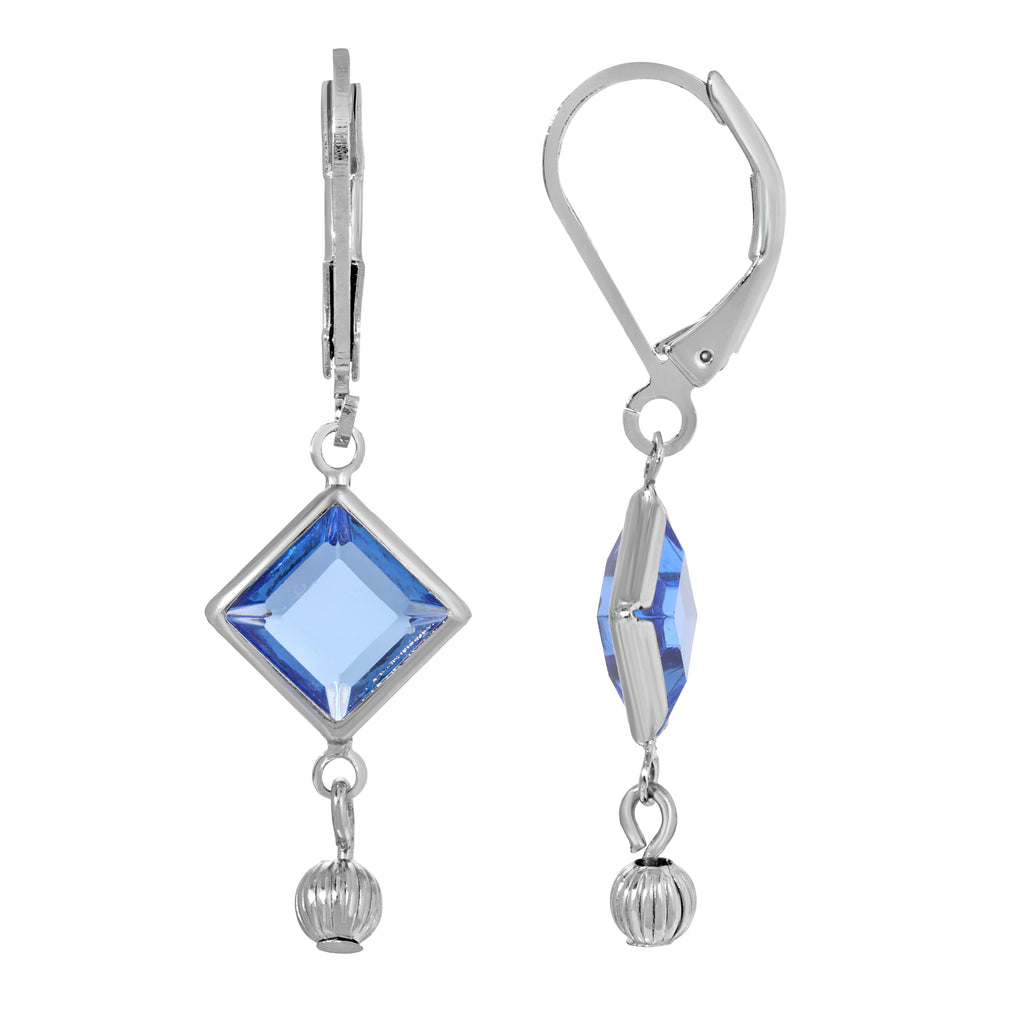 Sapphire Blue Austrian Square Drop Earrings
