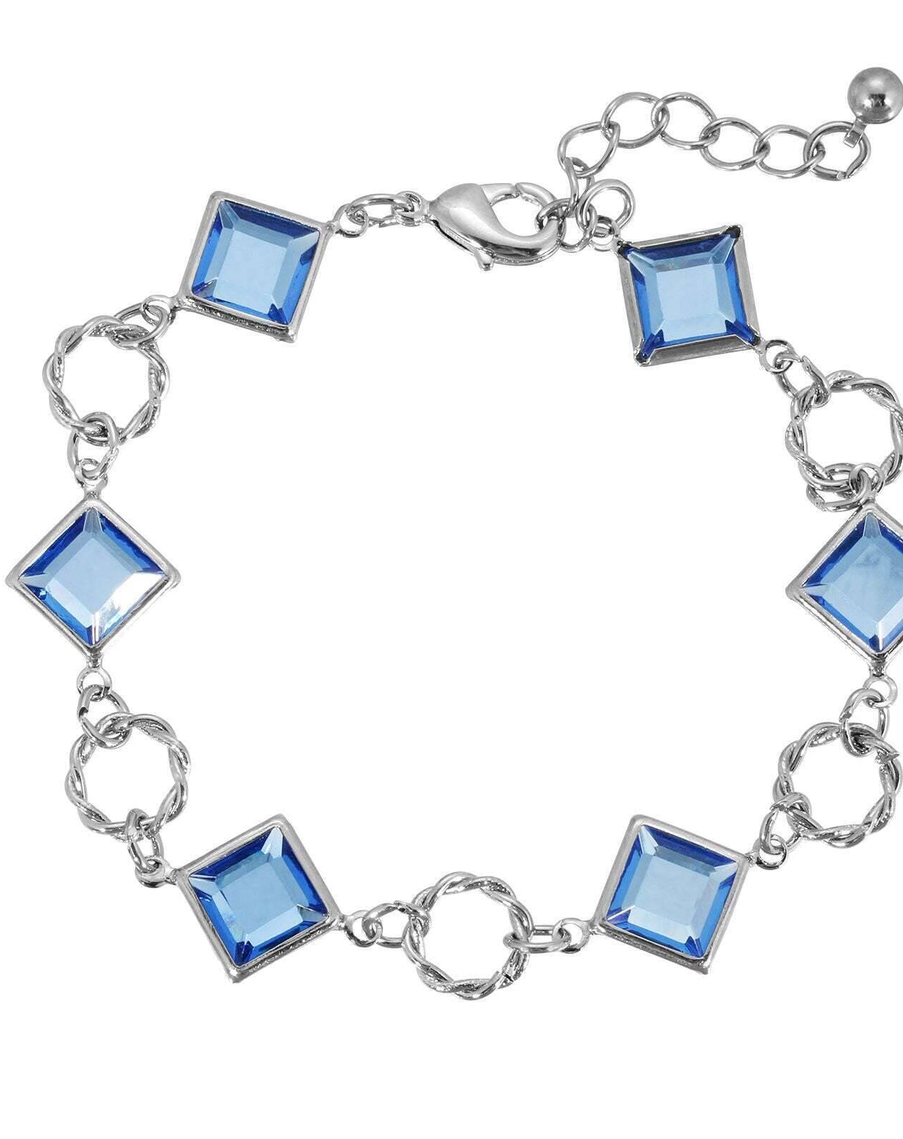 1928 Jewelry Sapphire Blue Austrian Crystal Square Link Bracelet