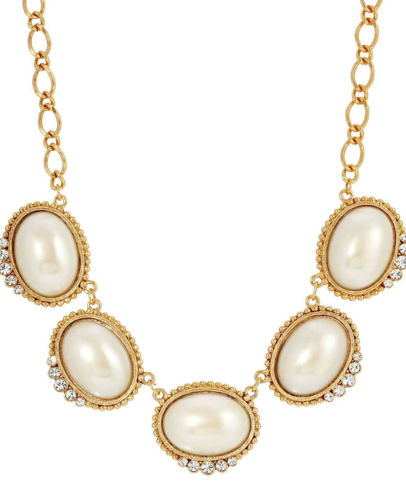 1928 Jewelry Kaia White Faux Pearl Crystal Drop Necklace 16" + 3" Extension