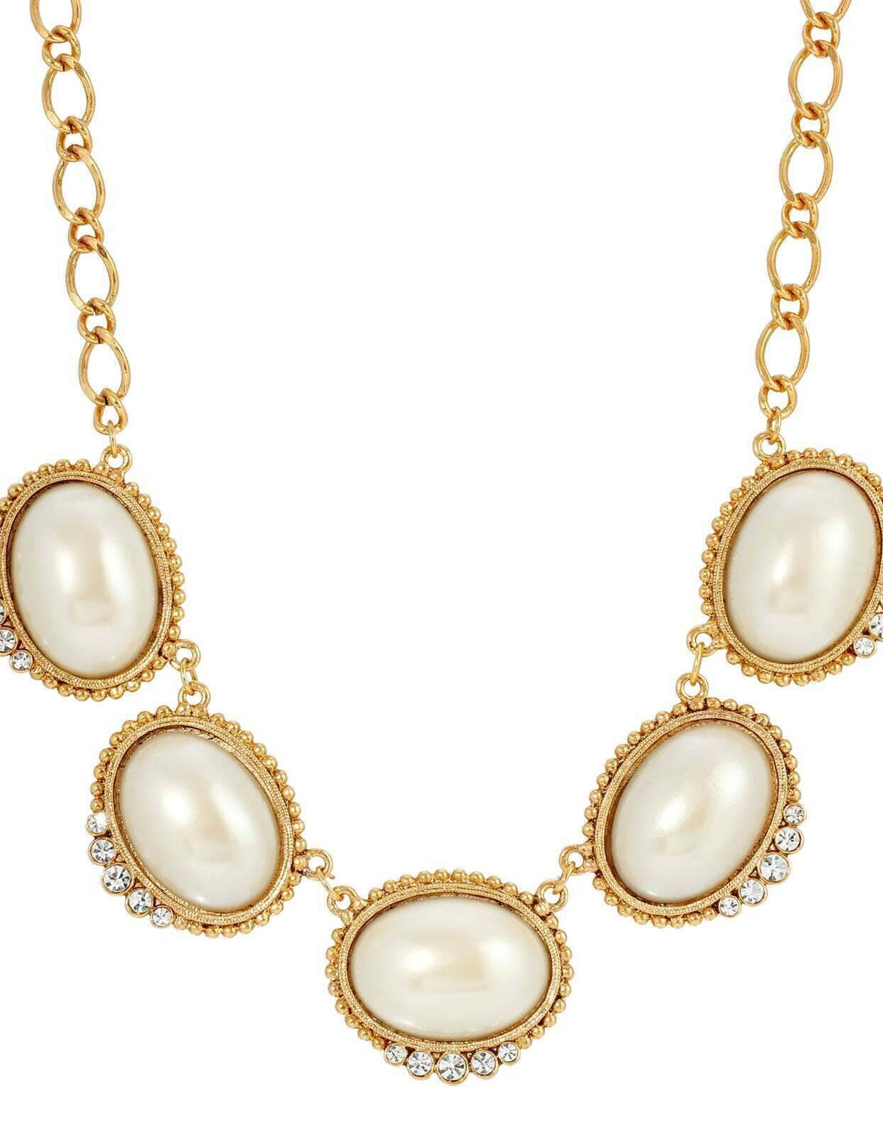 1928 Jewelry Kaia White Faux Pearl Crystal Drop Necklace 16" + 3" Extension