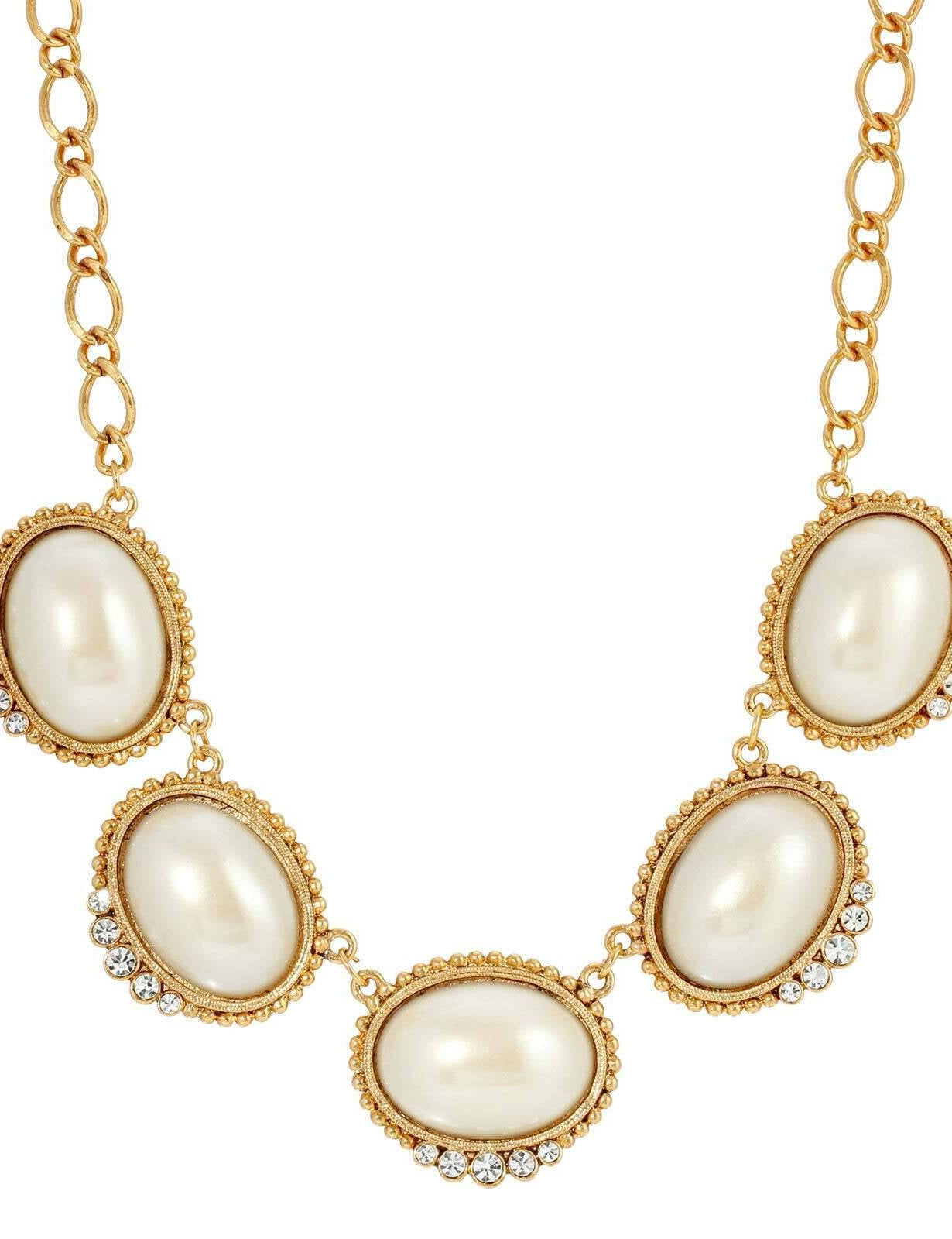 1928 Jewelry Kaia White Faux Pearl Crystal Drop Necklace 16" + 3" Extension