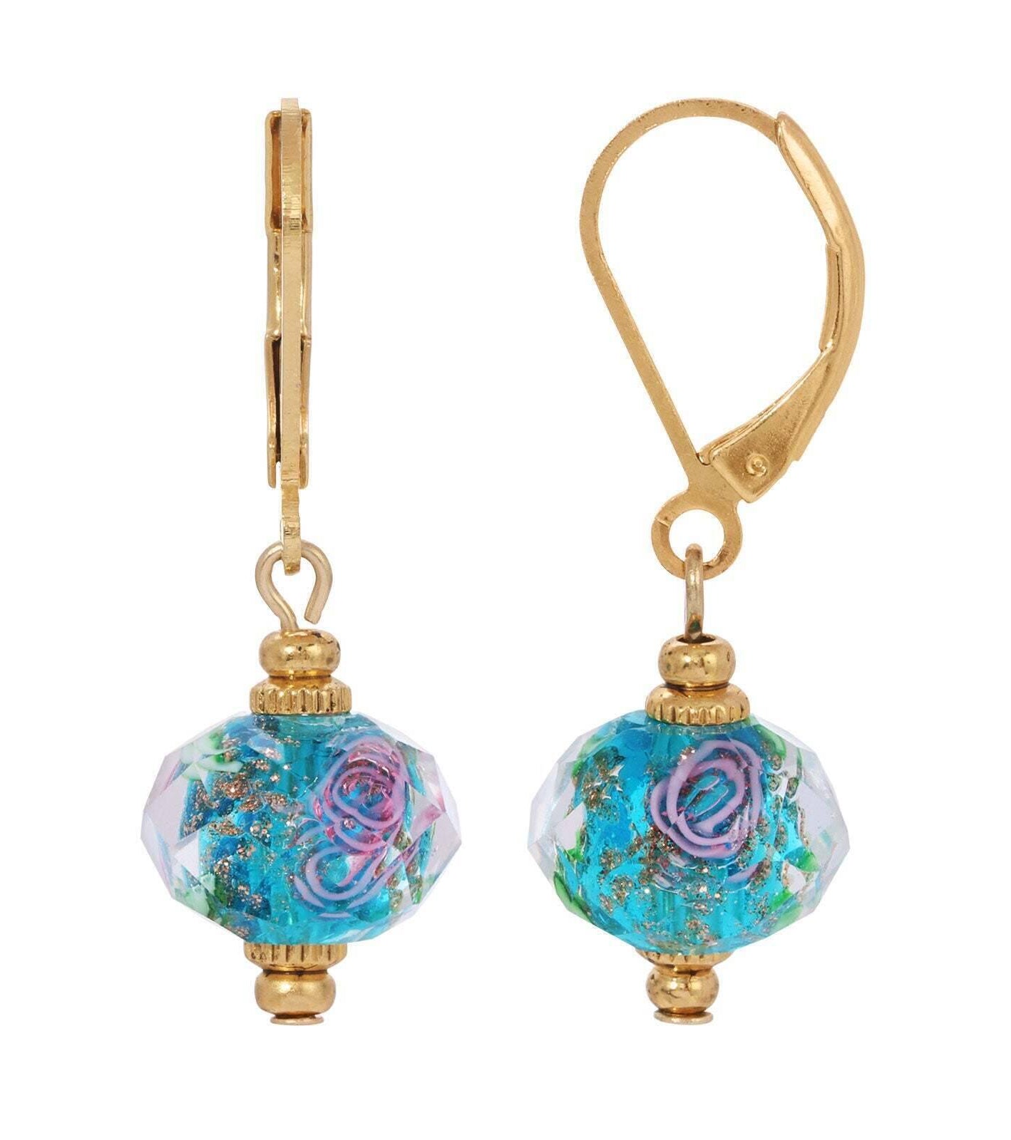 1928 Jewelry Glass Rondell Copper Glare Bel Fiore Beaded Drop Earrings