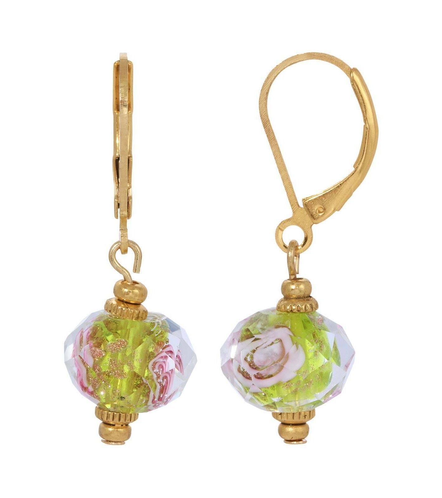 1928 Jewelry Glass Rondell Copper Glare Bel Fiore Beaded Drop Earrings