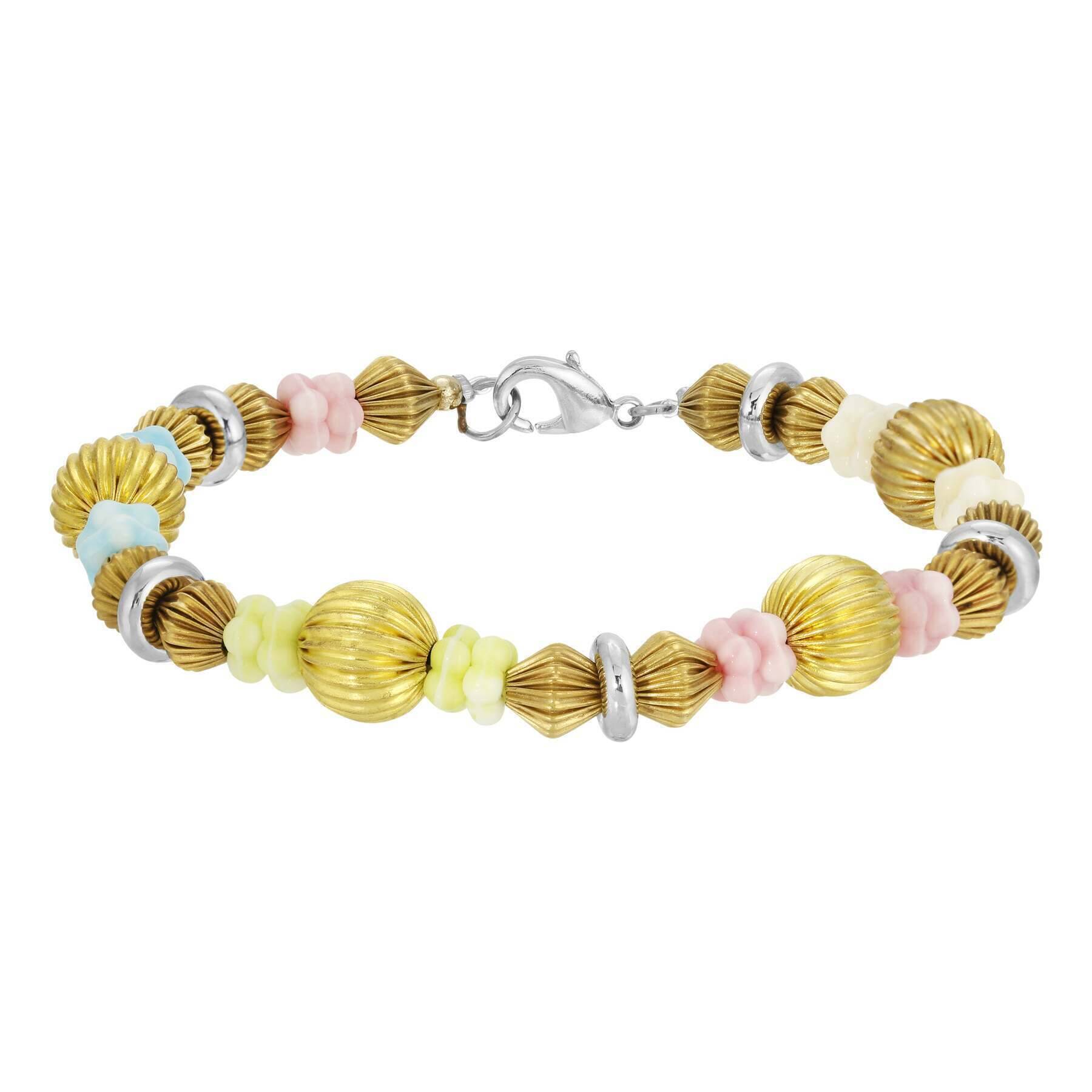 1928 Jewelry Vintage Multicolored Flower Power Bead Bracelet, 7.5"L