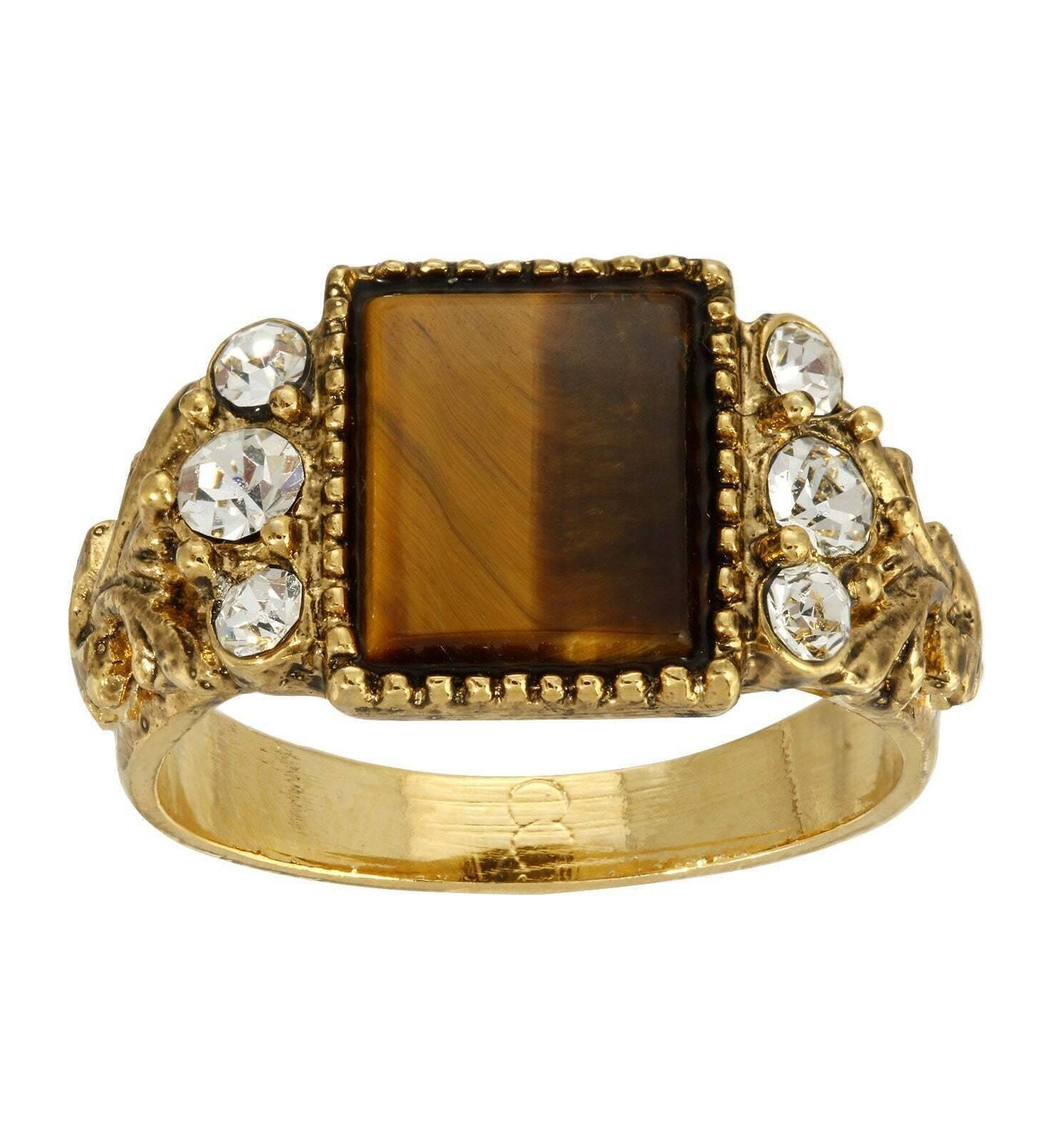 1928 Jewelry Tigers Eye Gemstone Crystal Accent Ring
