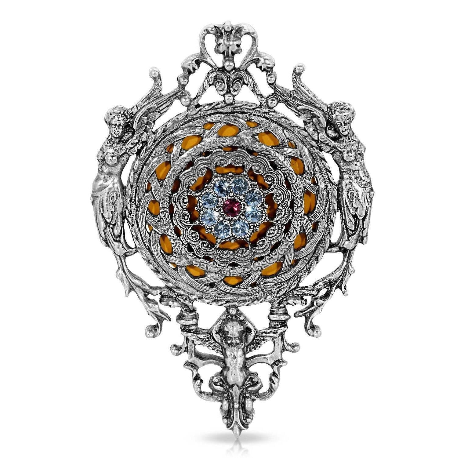 1928 Jewelry Los Angeles Crystal Flower Handheld Lipstick Mirror