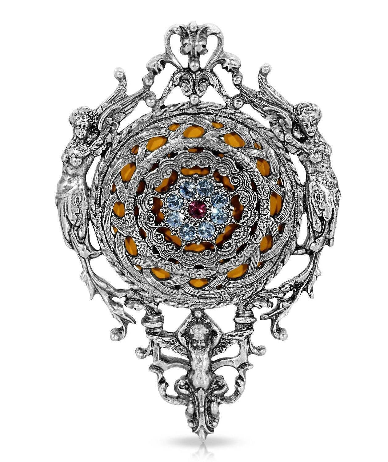 1928 Jewelry Los Angeles Crystal Flower Handheld Lipstick Mirror