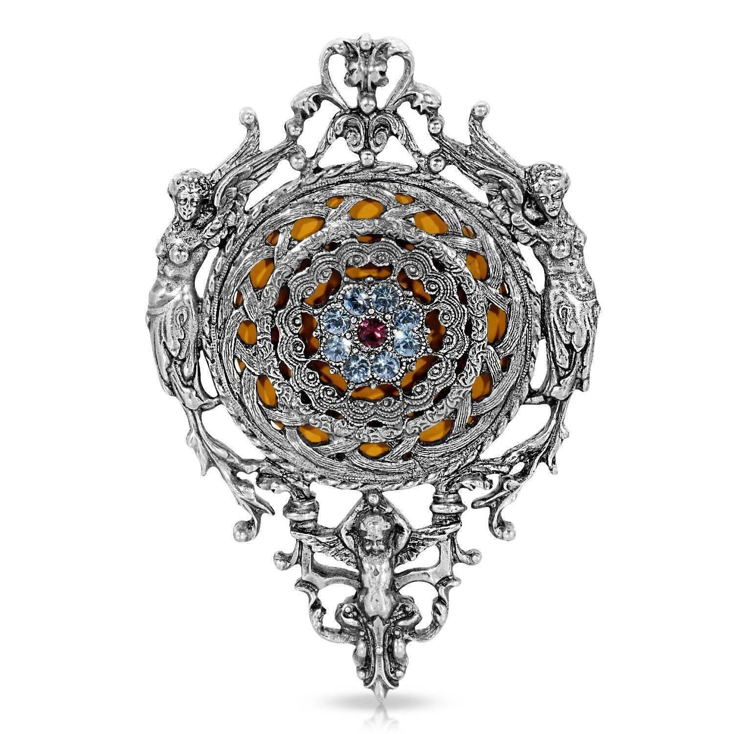 1928 Jewelry Los Angeles Crystal Flower Handheld Lipstick Mirror