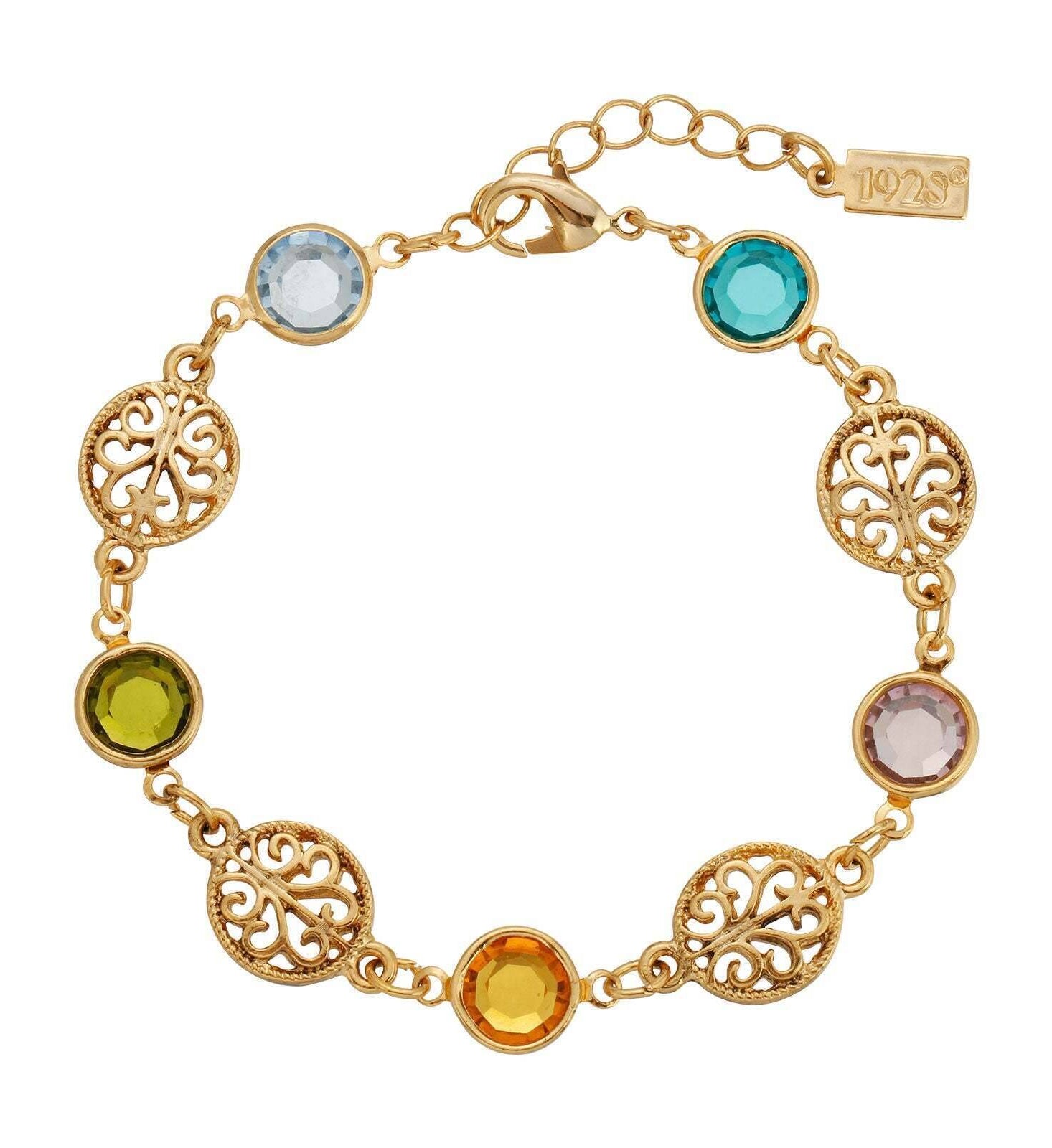 1928 Jewelry Multicolor Euro Channel Crystal & Filigree Bracelet
