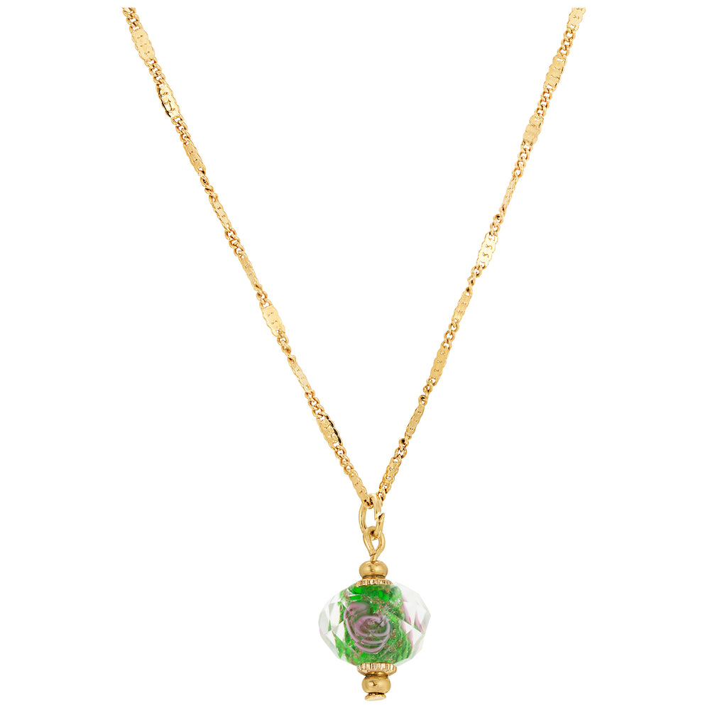 Bel Fiore Olivine Green Glass Bead Drop Necklace 15" + 3" Extender