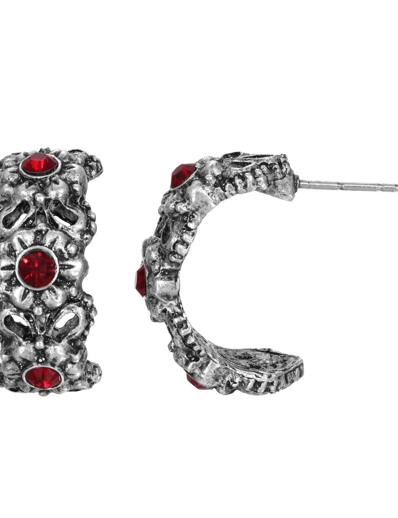 1928 Jewelry Antiqued Half Hoop Flower Crystal Earrings