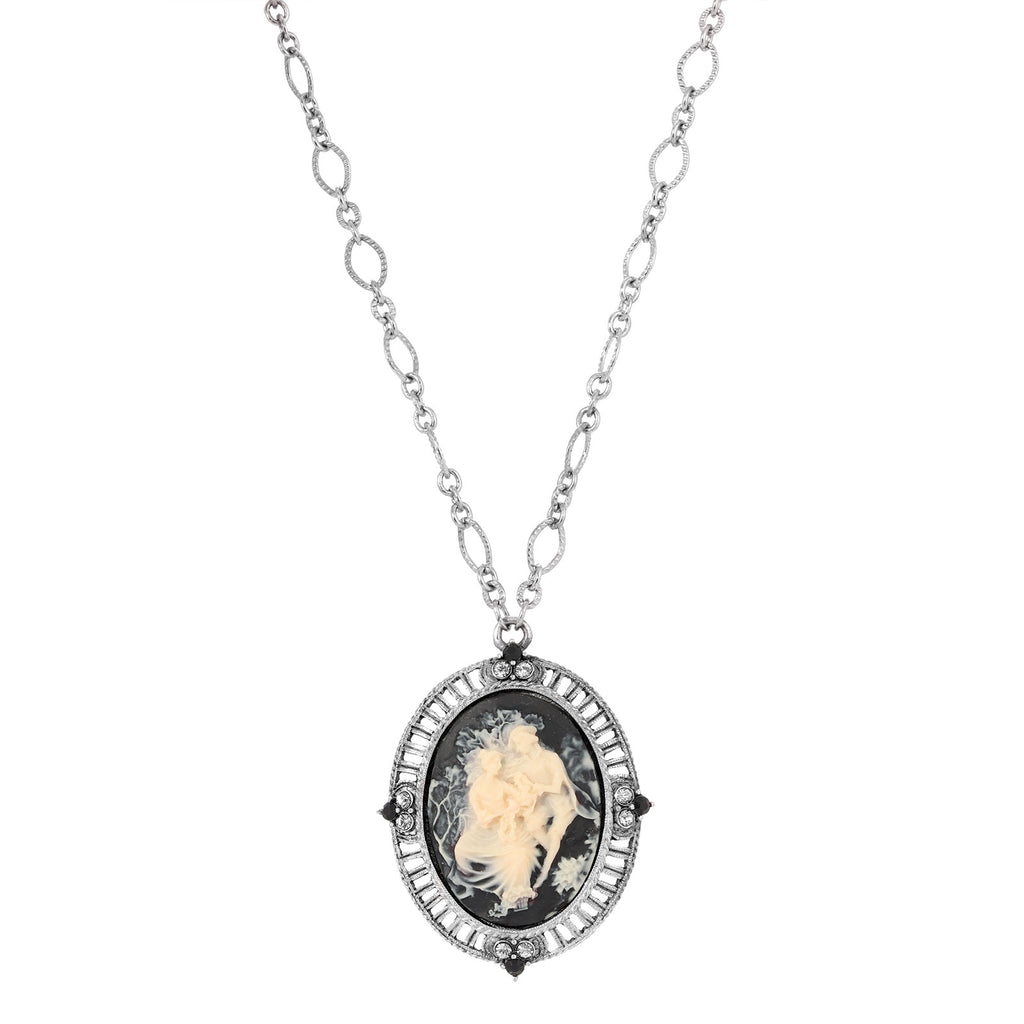 The Romantic Black & Ivory Cameo Necklace 28"
