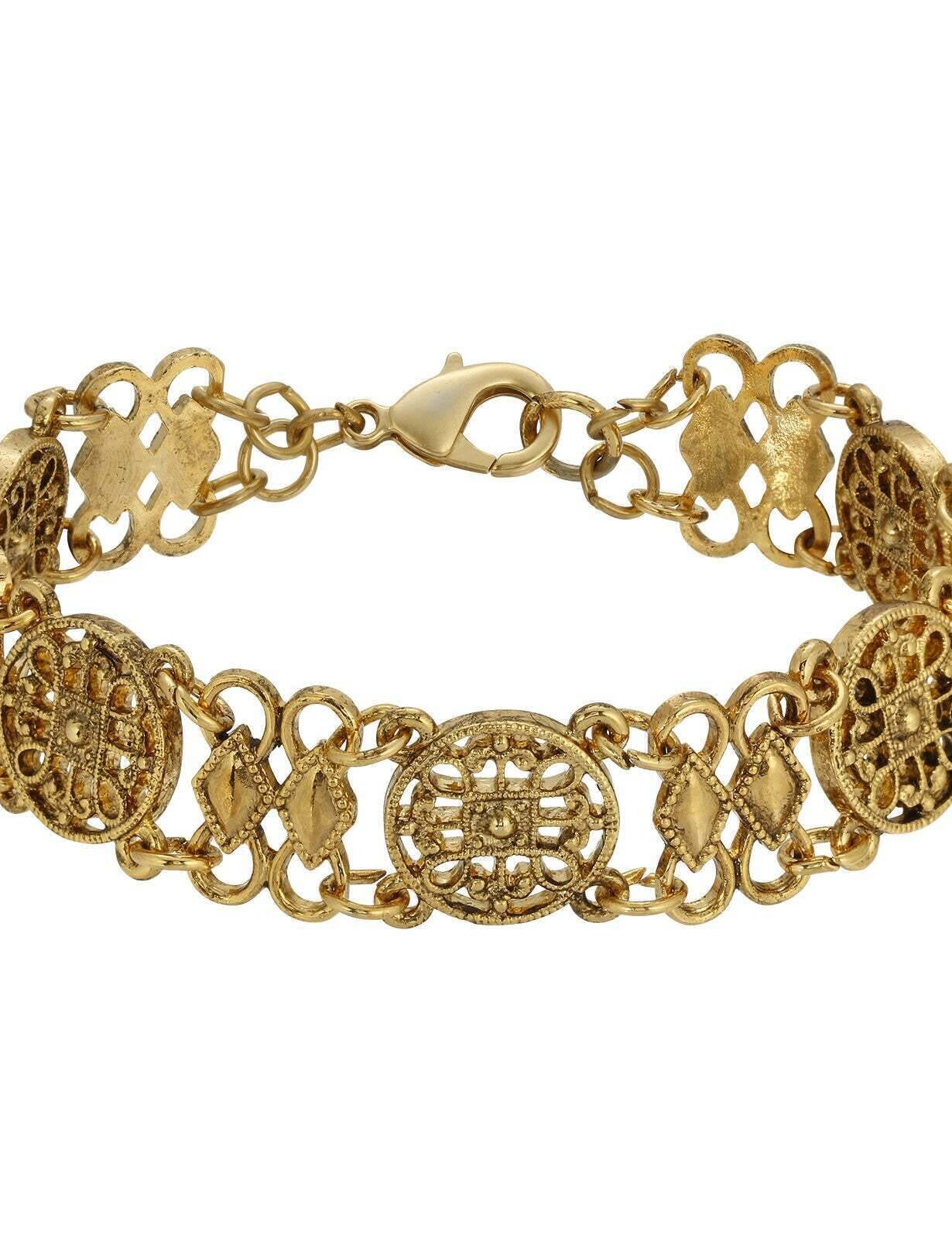 1928 Jewelry Meso Round Intricate Filigree Link Bracelet