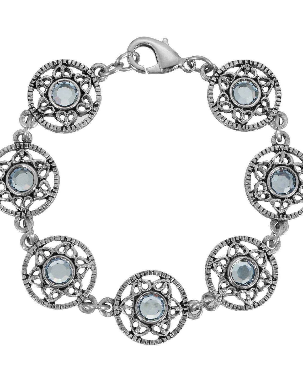 1928 Jewelry Star Disk Light Sapphire Channel Crystal Link Bracelet, 7.25"L