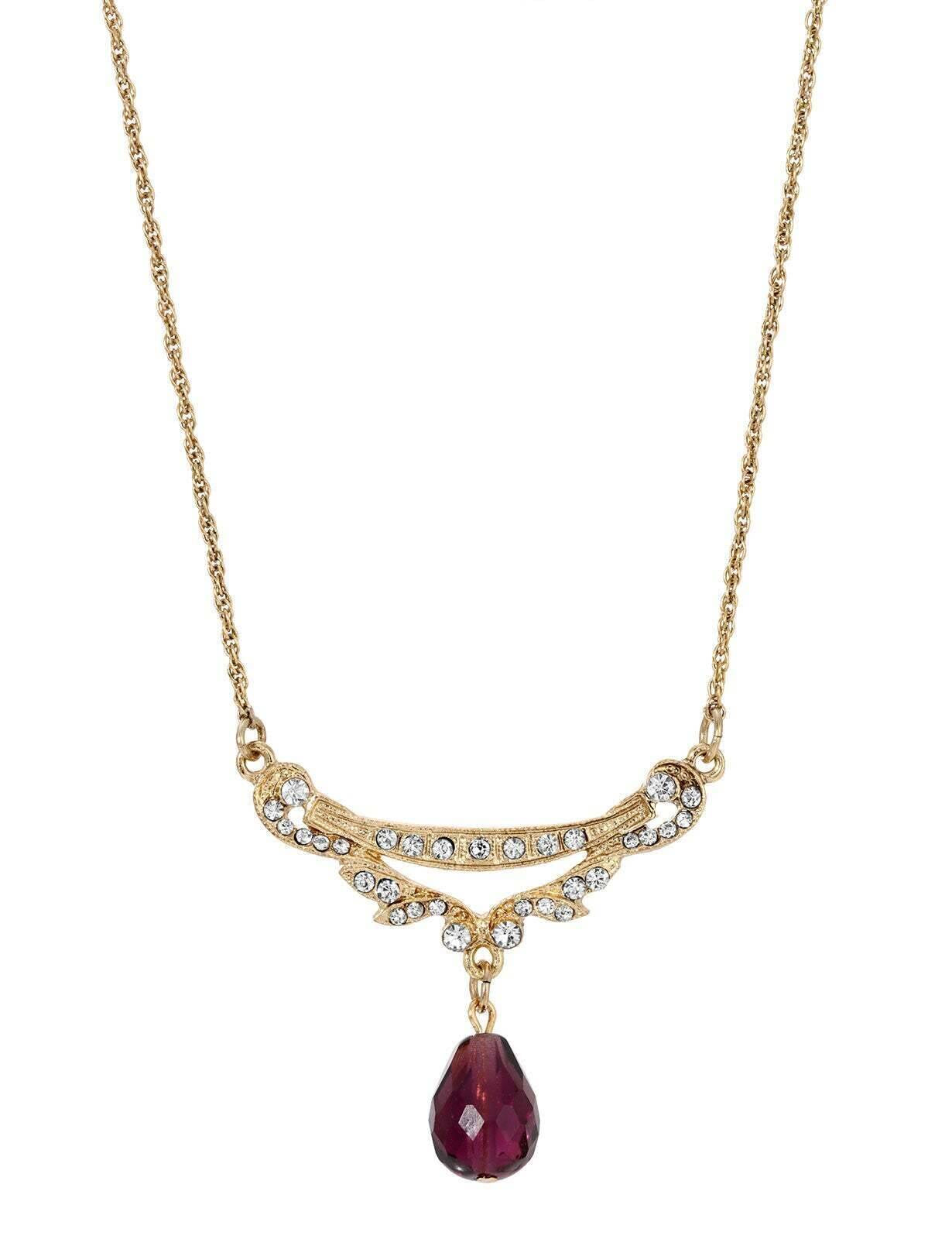 1928 Jewelry Cheshire Crystal Teardrop Collar Pendant Necklace 16" + 3" Extender