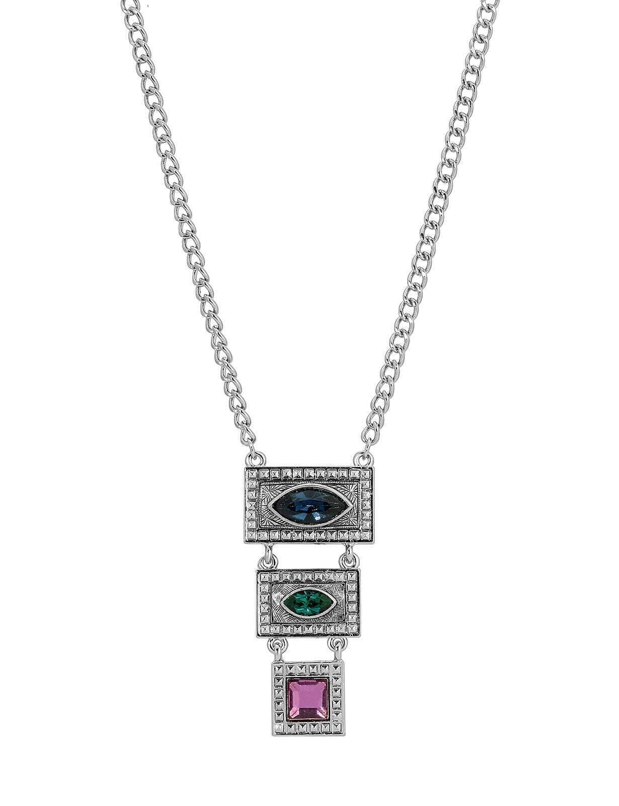 1928 Jewelry Vivida Multi Austrian Crystal Linear Drop Pendant Necklace 16" + 3" Extender