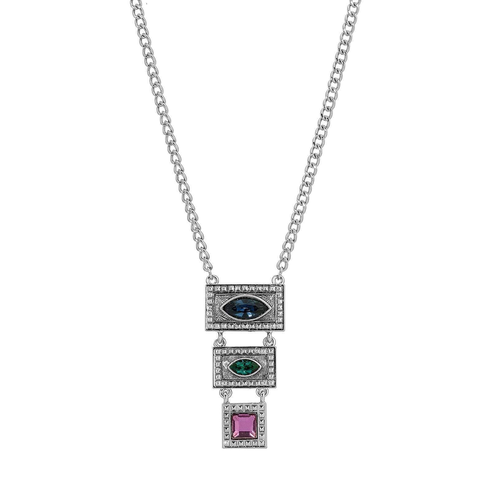 1928 Jewelry Vivida Multi Austrian Crystal Linear Drop Pendant Necklace 16" + 3" Extender