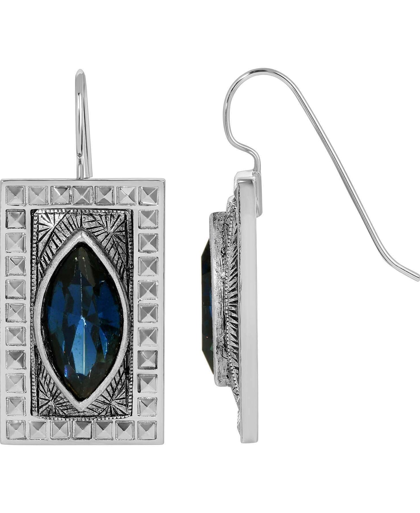 1928 Jewelry Vivida Rectangular Montana Blue Glass Crystal Drop Earrings