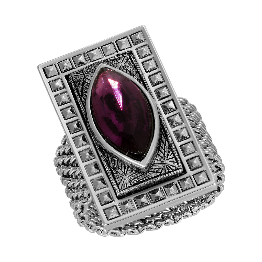 Deco Antiqued Rectangular Glass Crystal Stretch Ring