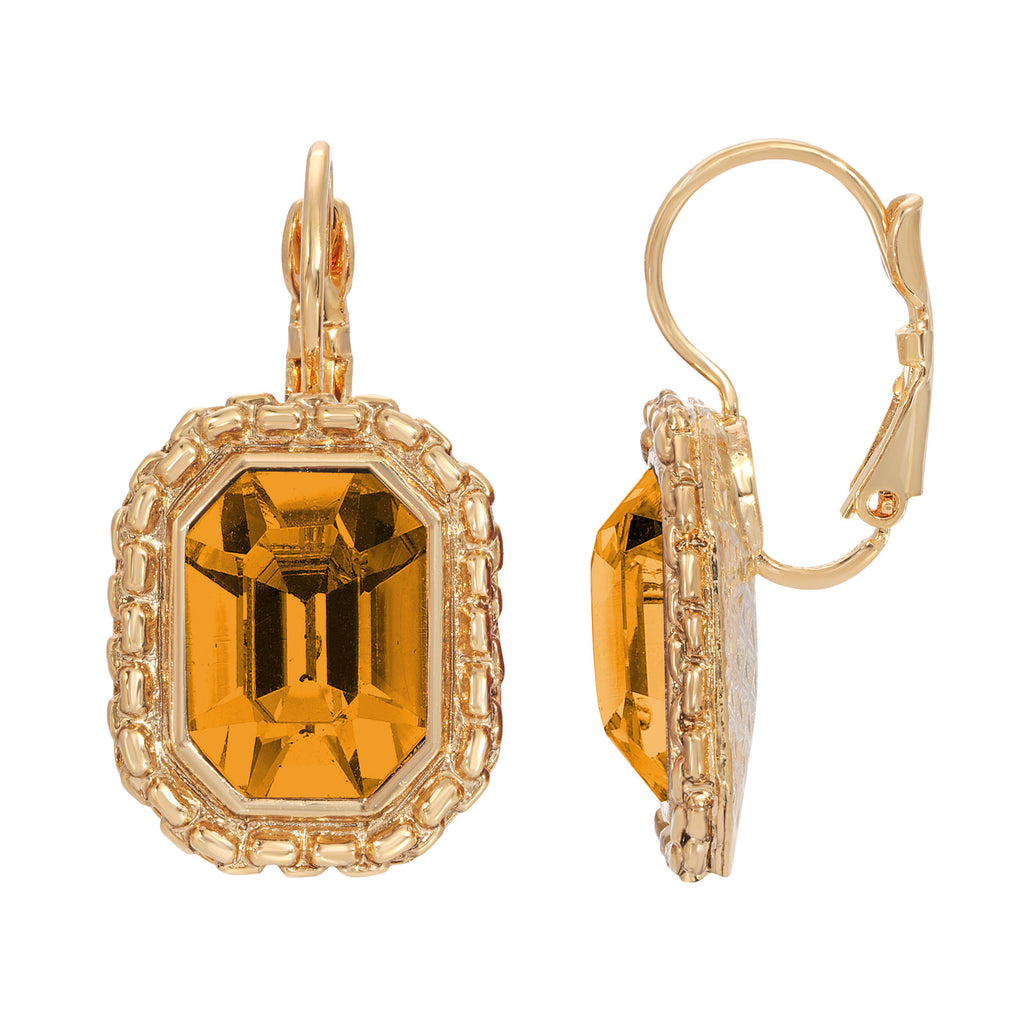 Octagon Yellow Austrian Crystal Element Lever Back Earrings