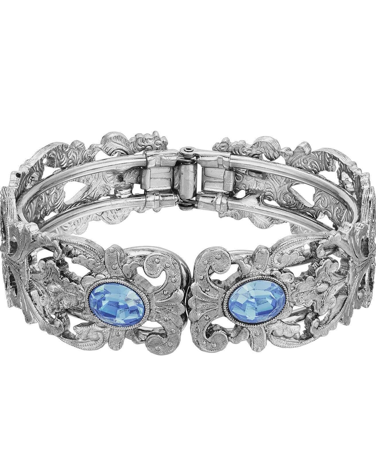 1928 Jewelry Vienna European Crystal Hinge Cuff Bracelet