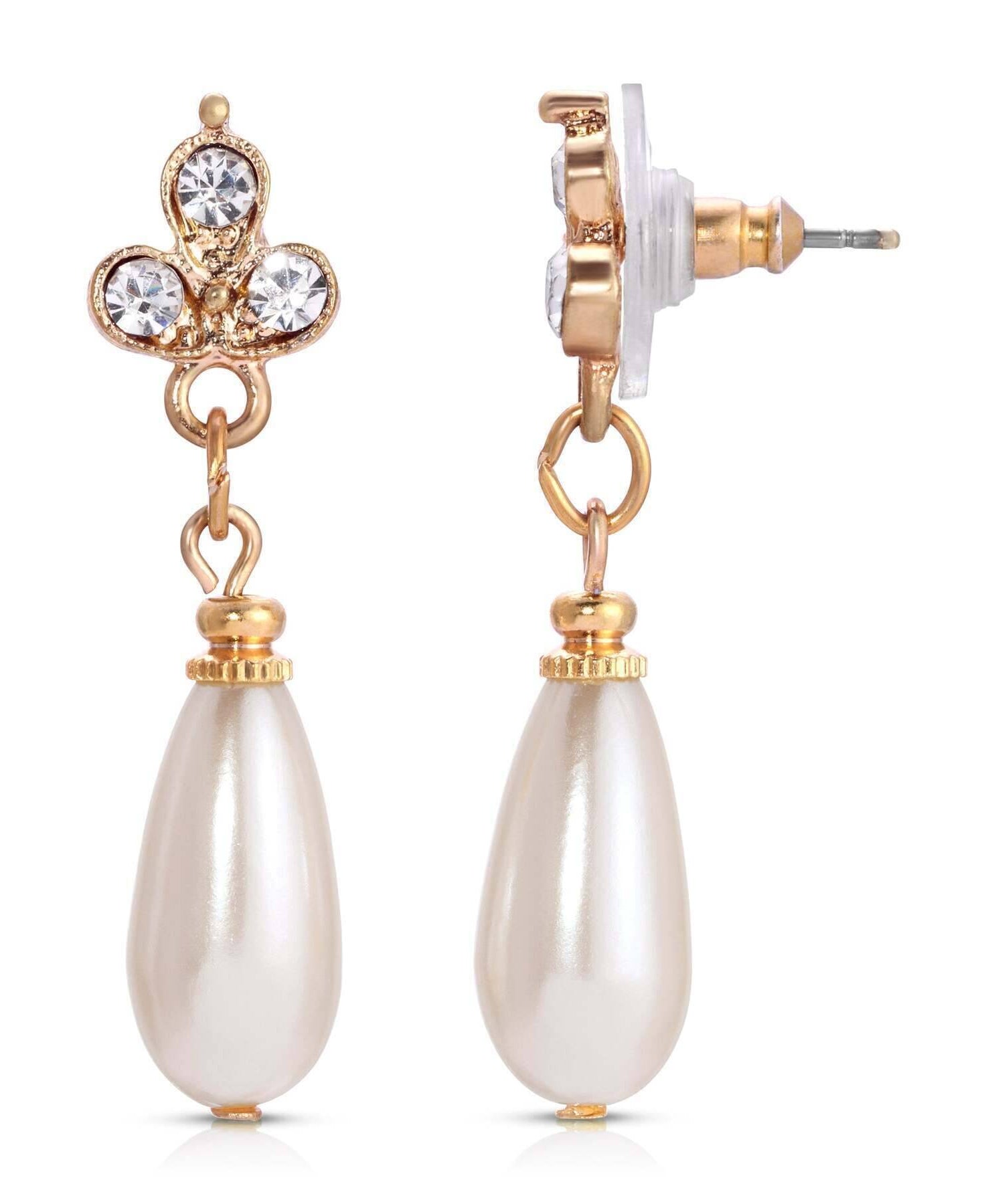 1928 Jewelry Kaia Faux Pearl Crystal Post Drop Earrings