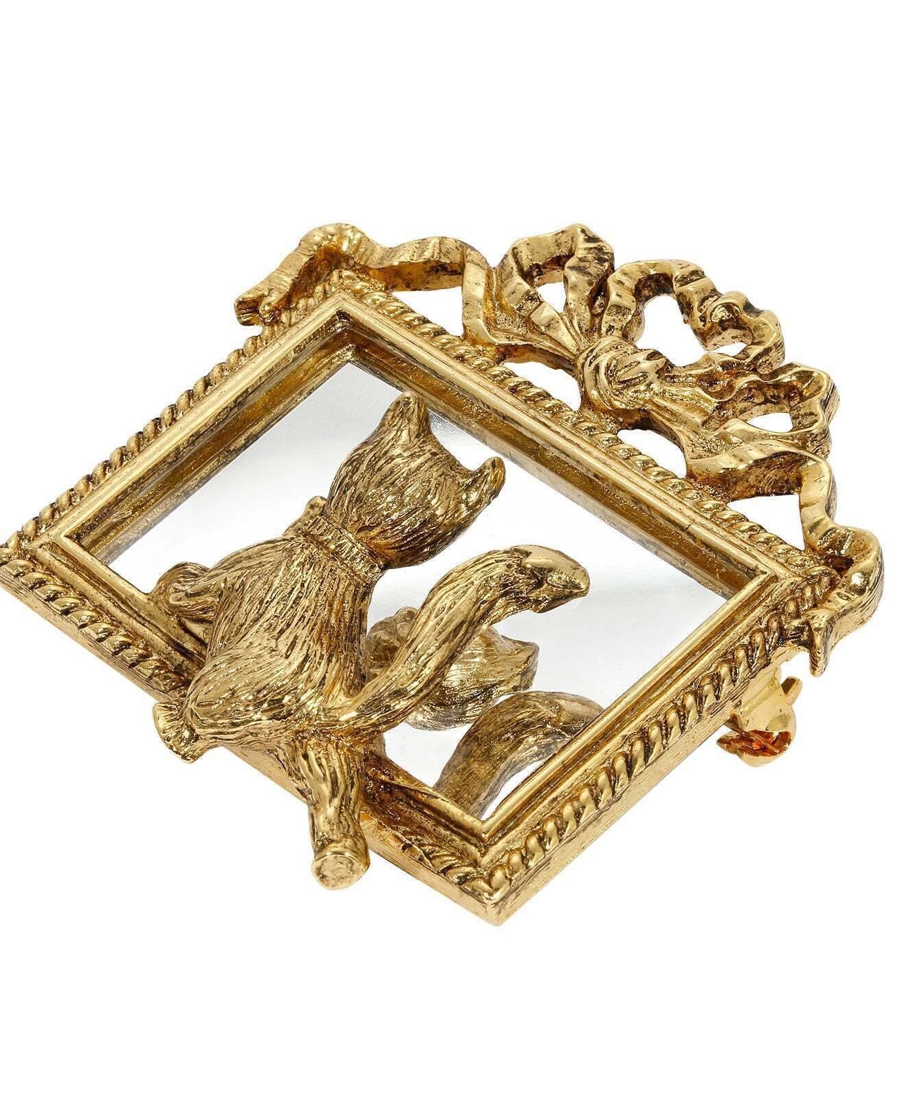 1928 Jewelry Curious Kitty Cat Mirror Frame Pin