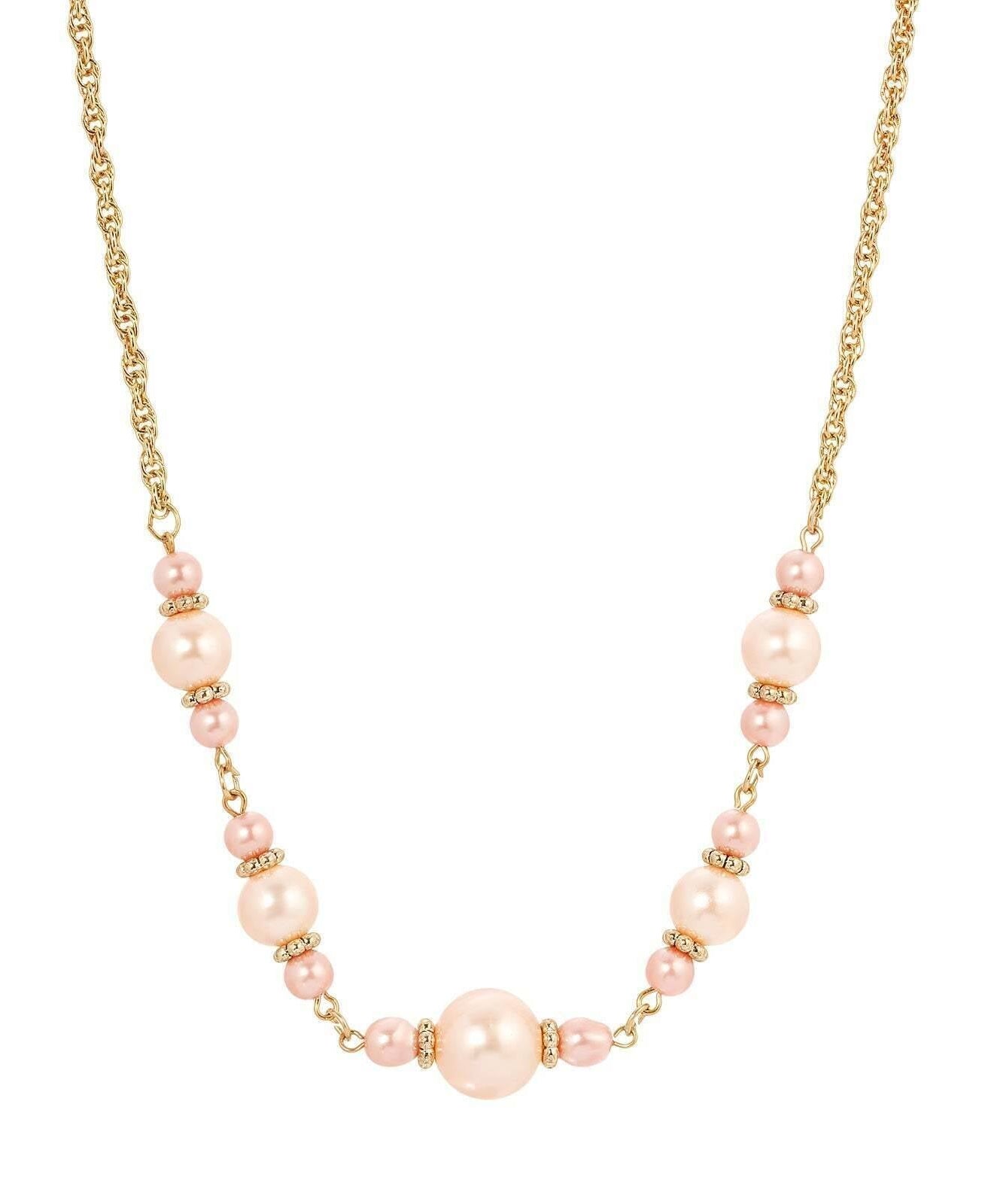 1928 Jewelry Rosabella Raspberry & Champagne Faux Pearl Necklace 16" + 3" Extender