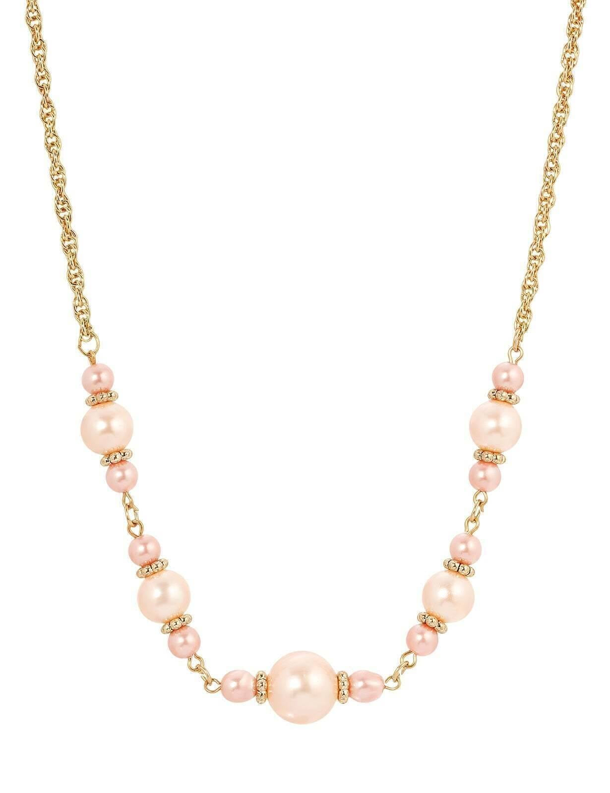 1928 Jewelry Rosabella Raspberry & Champagne Faux Pearl Necklace 16" + 3" Extender