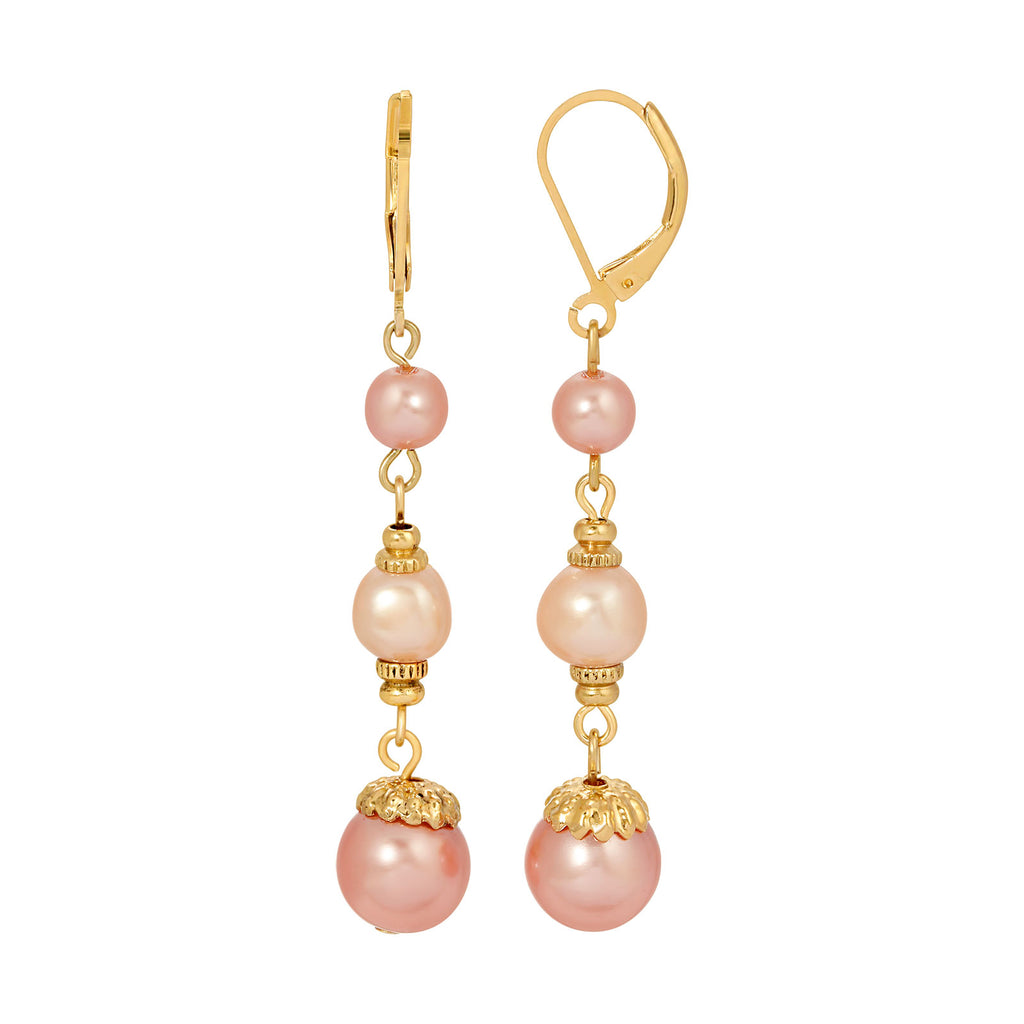 Raspberry & Champagne Faux Pearl Linear Earrings