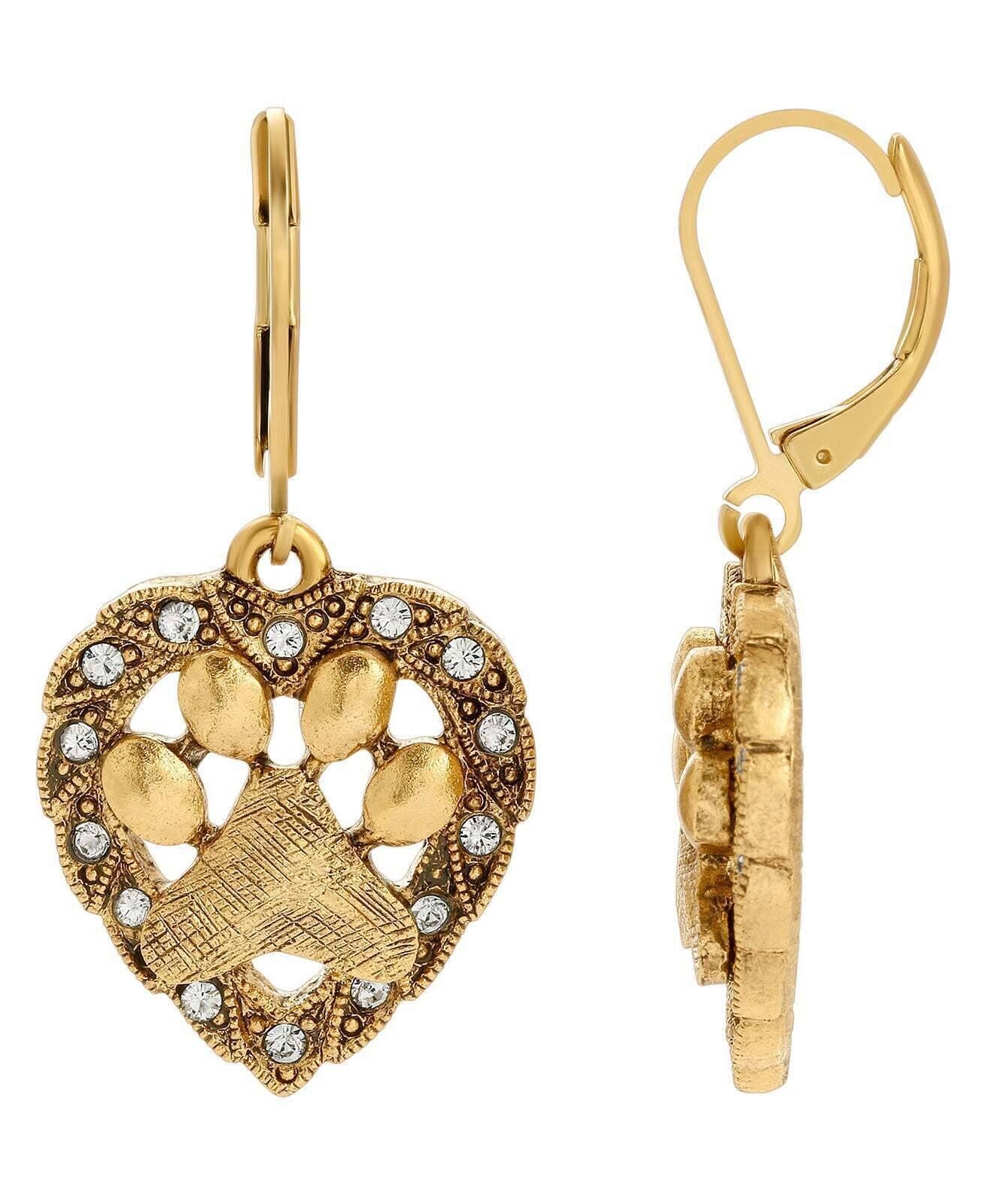 1928 Jewelry Heart And Paw Crystal Accent Lever Back Earrings