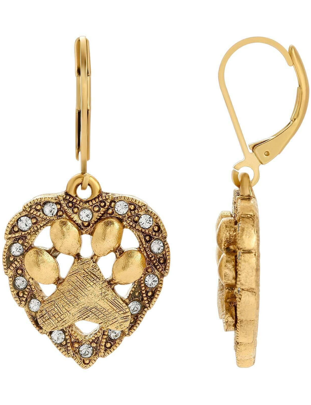 1928 Jewelry Heart And Paw Crystal Accent Lever Back Earrings