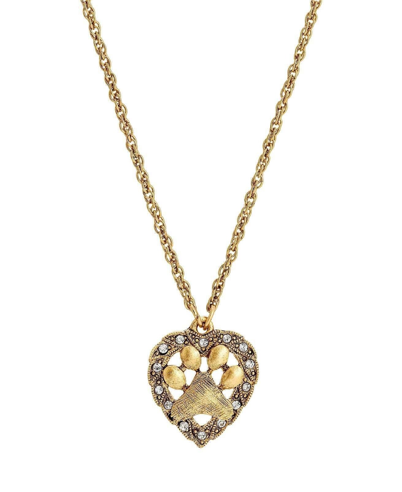 1928 Jewelry Heart And Paw Crystal Accent Pendant Necklace 18"