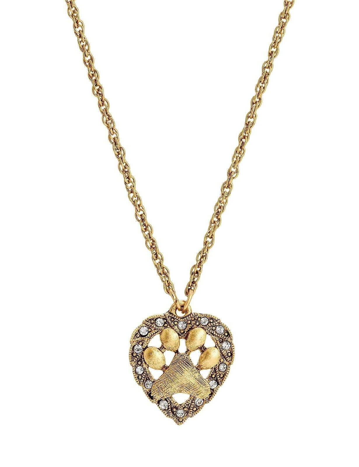1928 Jewelry Heart And Paw Crystal Accent Pendant Necklace 18"