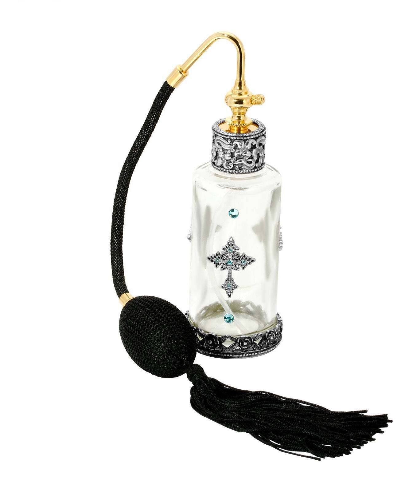 Symbols Of Faith Antiqued Cross Light Blue Crystal Glass Atomiser Perfume Spray Bottle