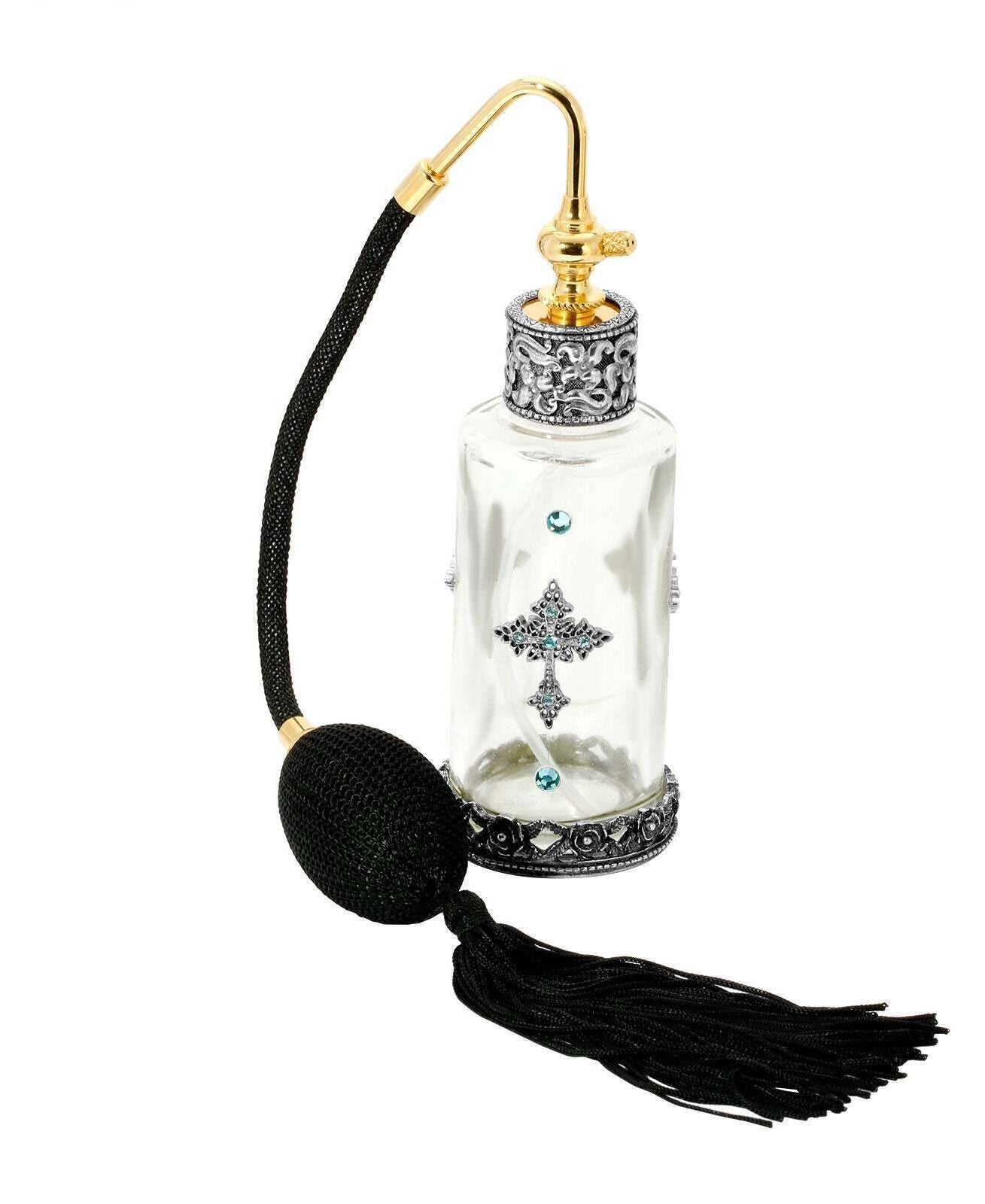 Symbols Of Faith Antiqued Cross Light Blue Crystal Glass Atomiser Perfume Spray Bottle