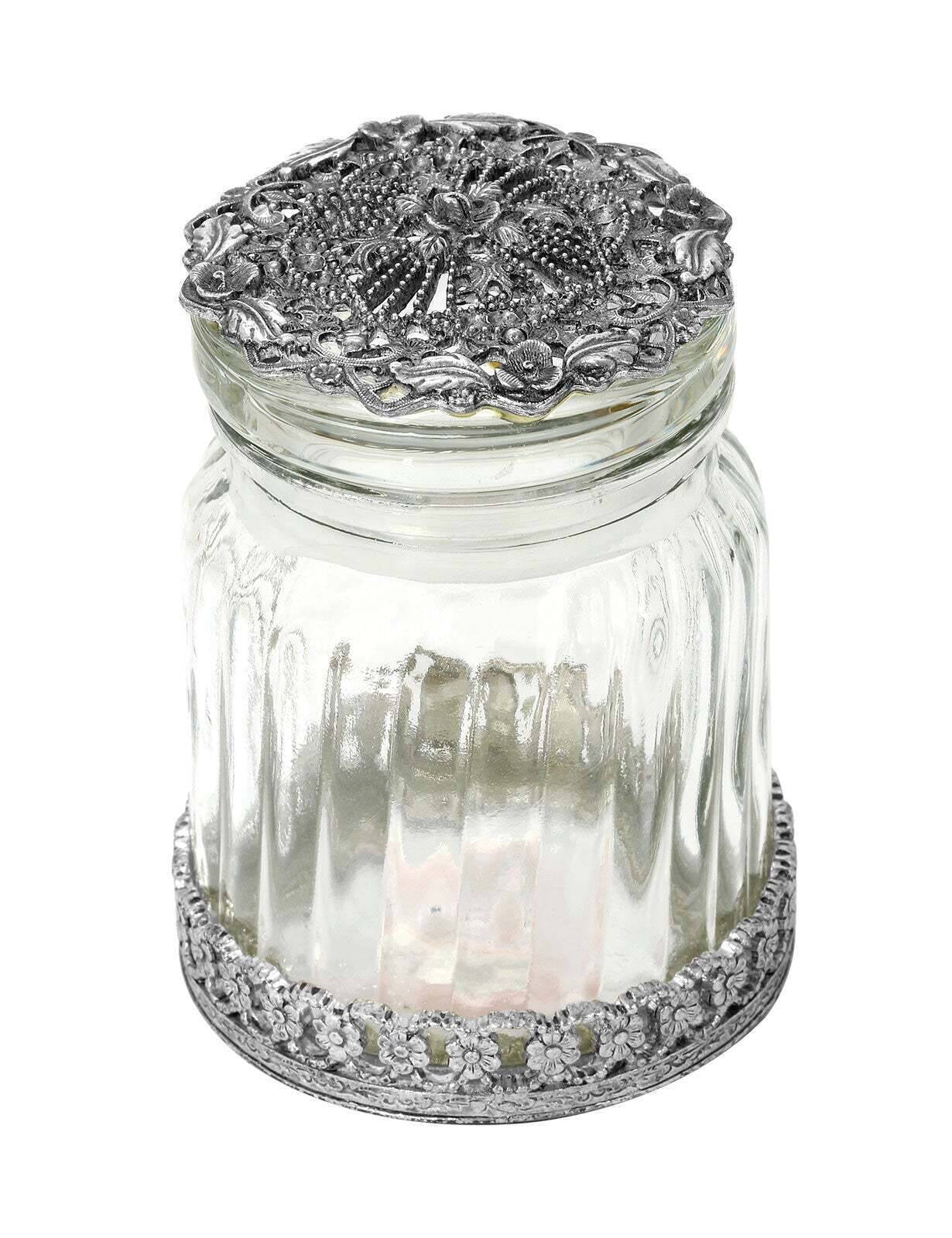 1928 Jewelry Floral Ridged Glass Button Jar