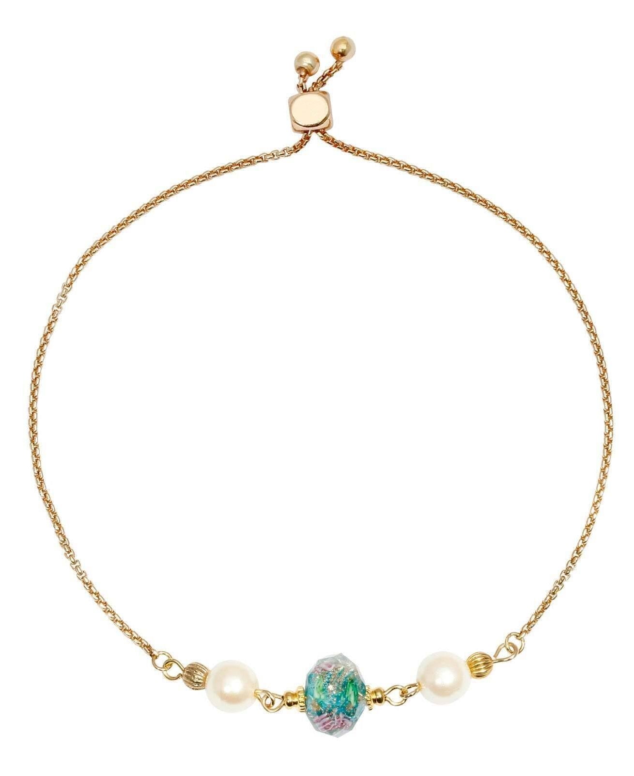 1928 Jewelry Bel Fiore Pink Glass Bead Faux Pearl Adjustable Bracelet