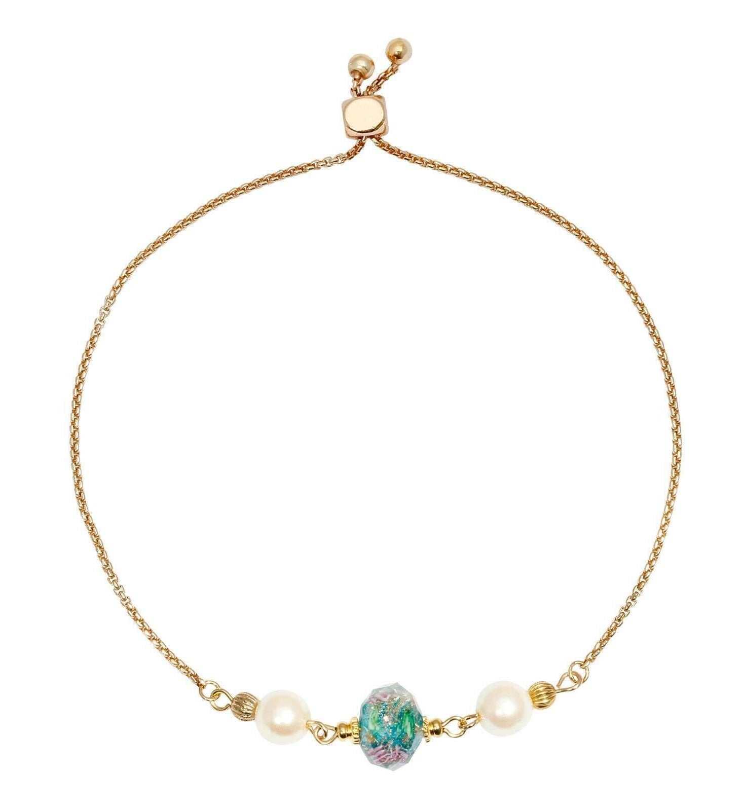 1928 Jewelry Bel Fiore Pink Glass Bead Faux Pearl Adjustable Bracelet