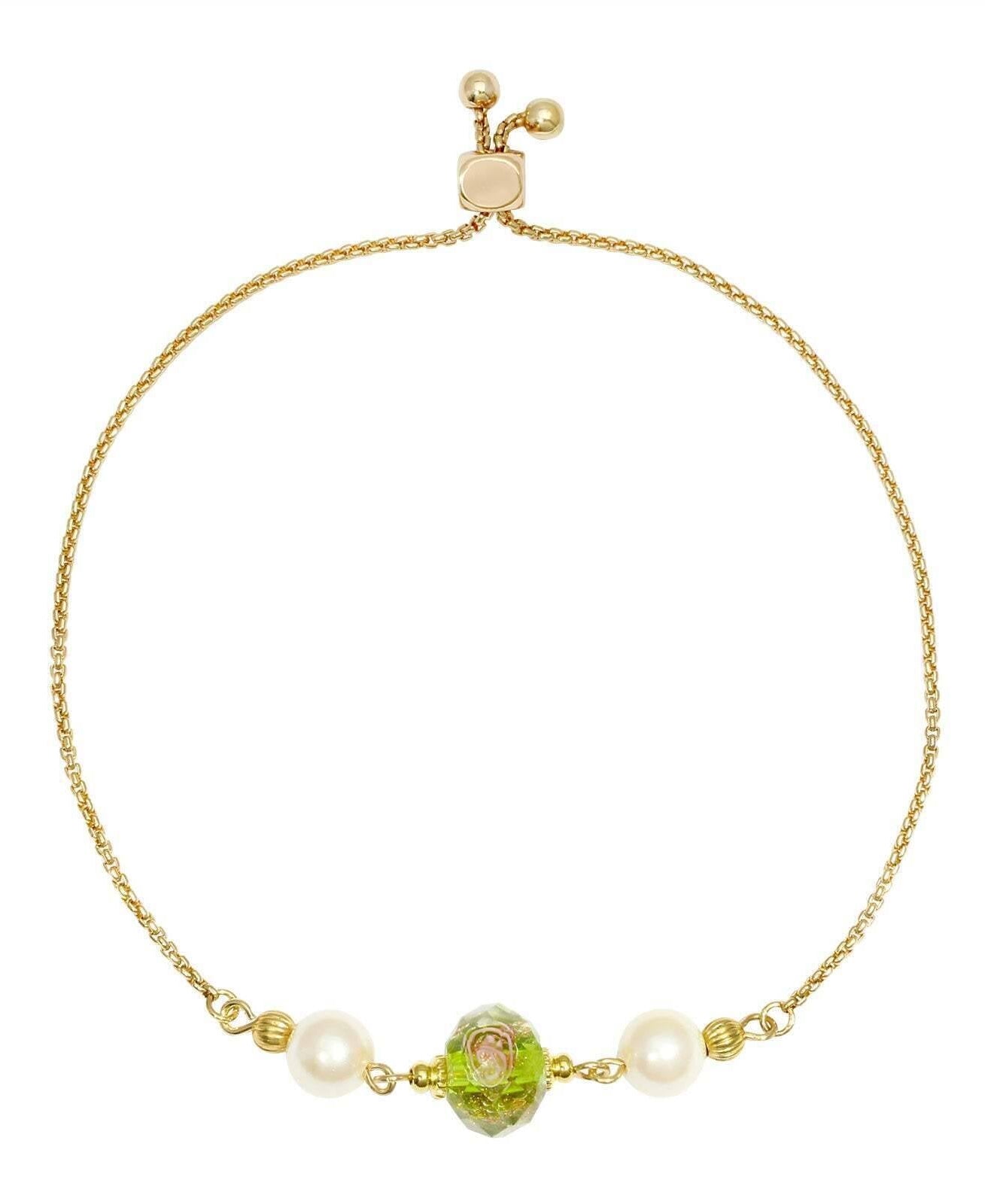 1928 Jewelry Bel Fiore Pink Glass Bead Faux Pearl Adjustable Bracelet