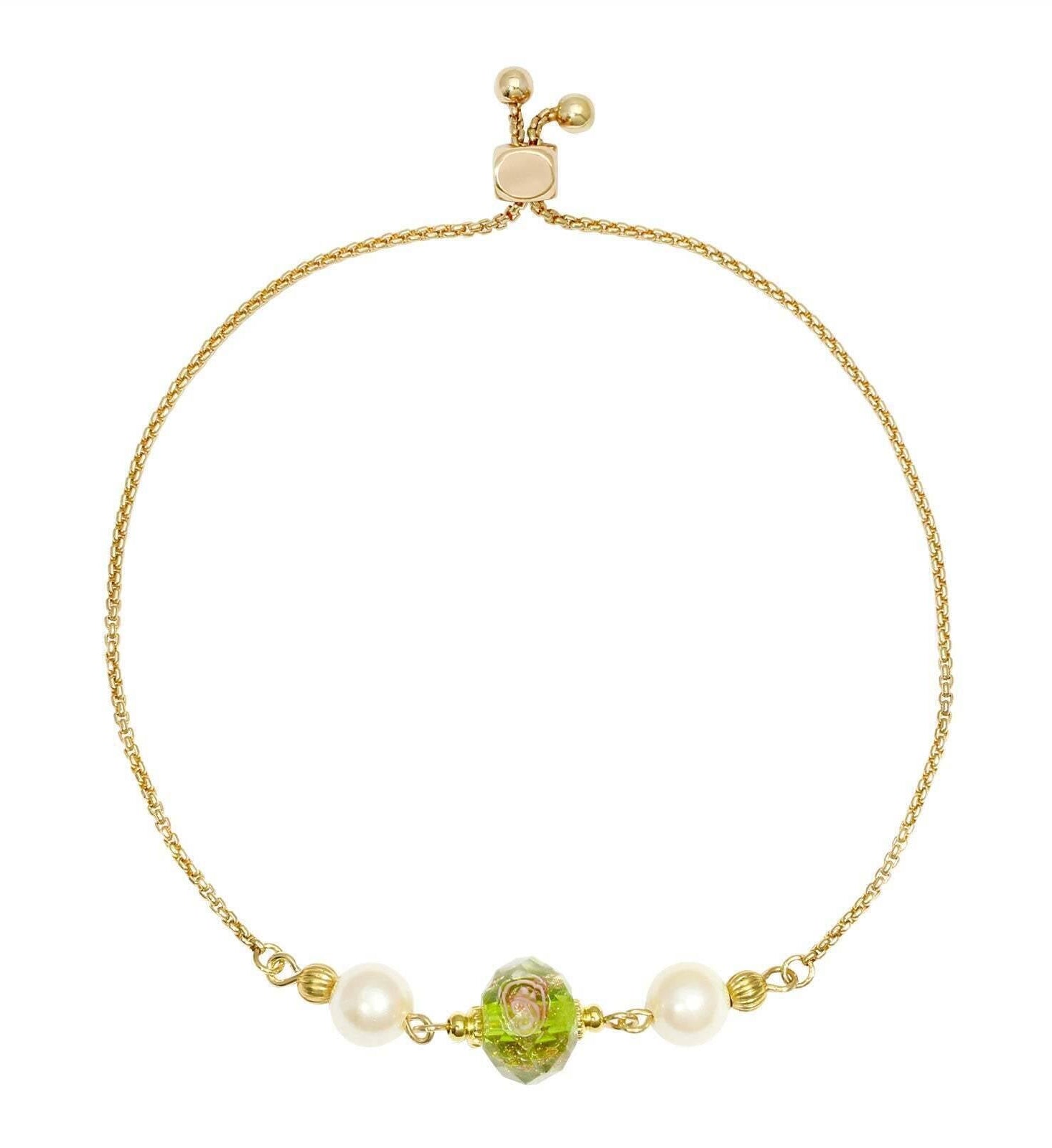 1928 Jewelry Bel Fiore Pink Glass Bead Faux Pearl Adjustable Bracelet