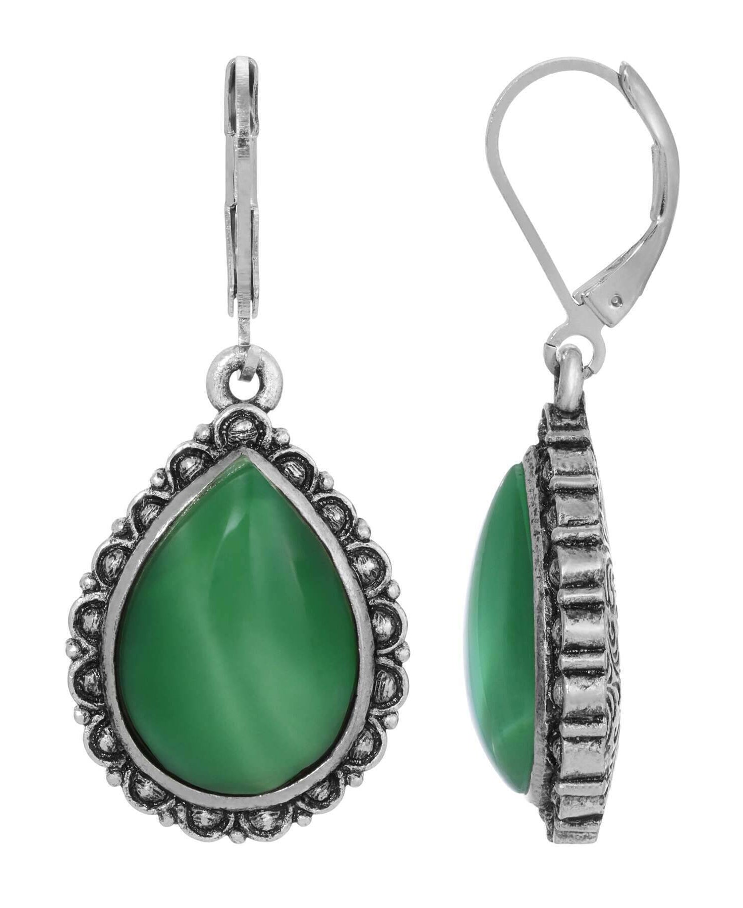 1928 Jewelry Moda Antiqued Teardrop Stone Drop Earrings