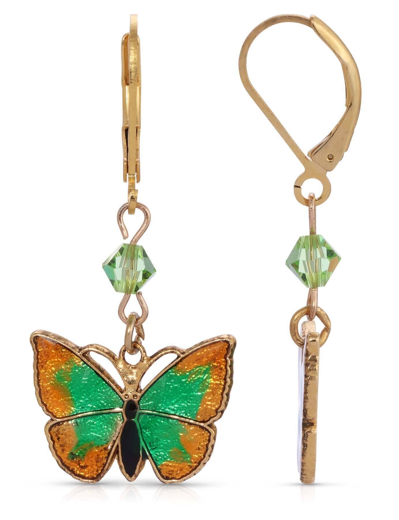 1928 Jewelry Metamorphic Butterfly Peridot Crystal Drop Earrings