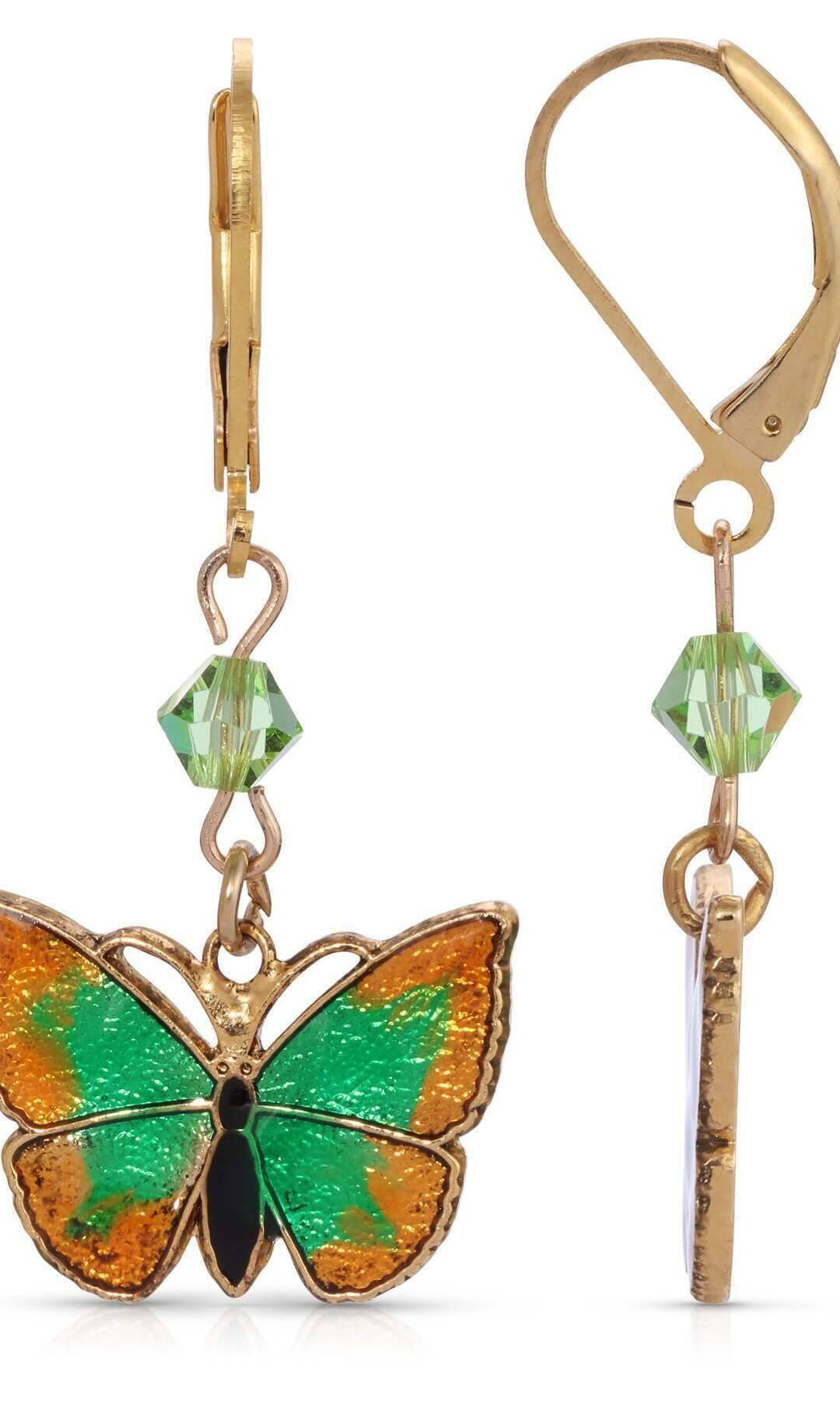 1928 Jewelry Metamorphic Butterfly Peridot Crystal Drop Earrings